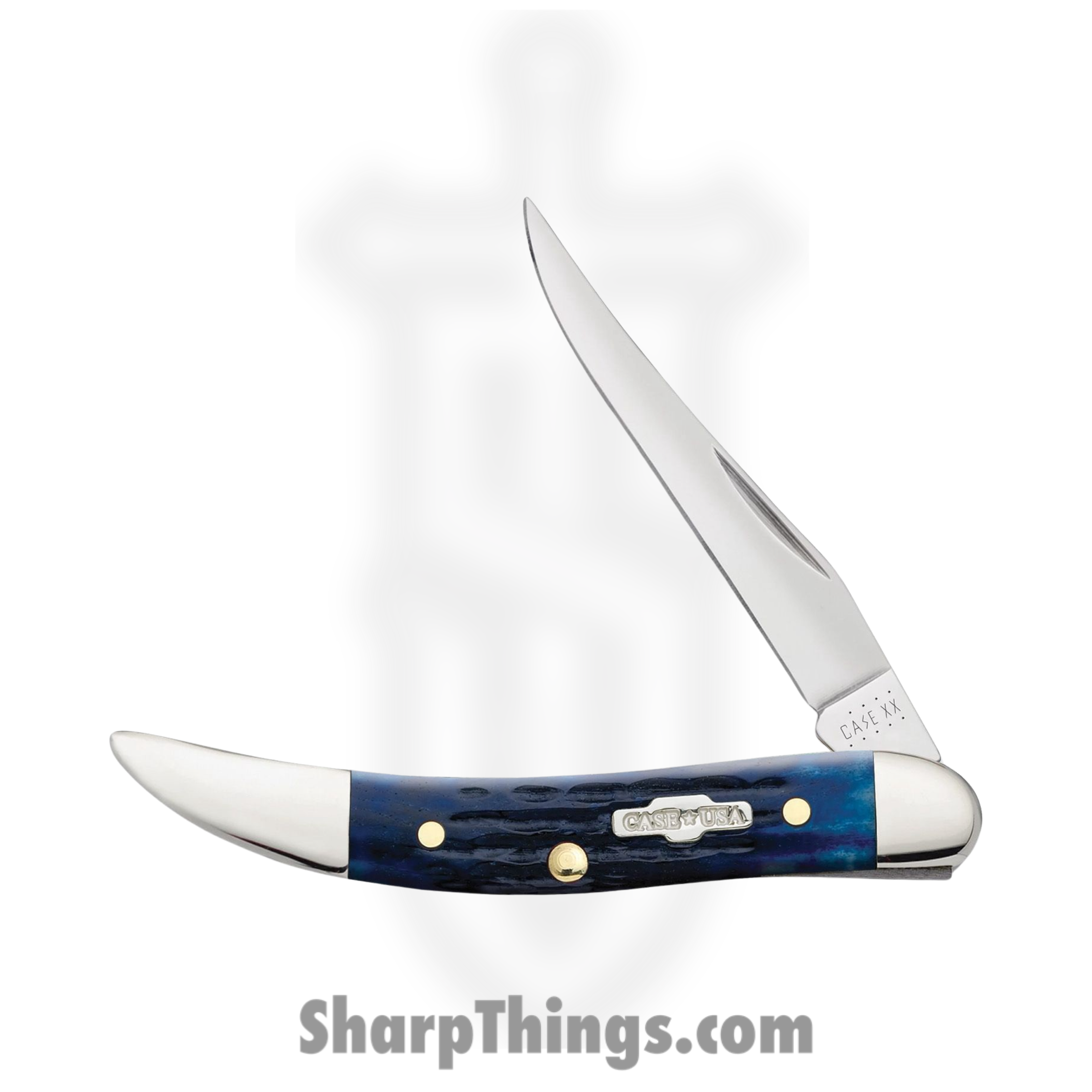 Case Cutlery - CA2804 - Small Texas Toothpick - Folding Knife - Tru-Sharp Surgical Steel Polished Long Clip - Rogers Corn Cob Jig Bone - Blue - Image 2