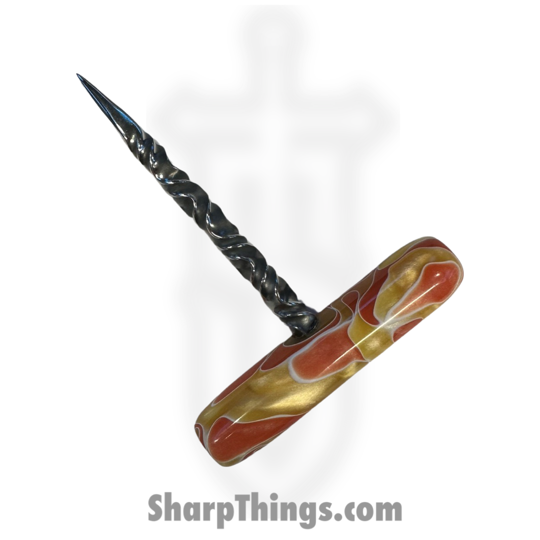 Full Heart Forge - FHF-TS-A-ORYL - T Handle Spike - Fixed Blade Knife - 316 Stainless Satin Spike - Acryllic - Orange, yellow