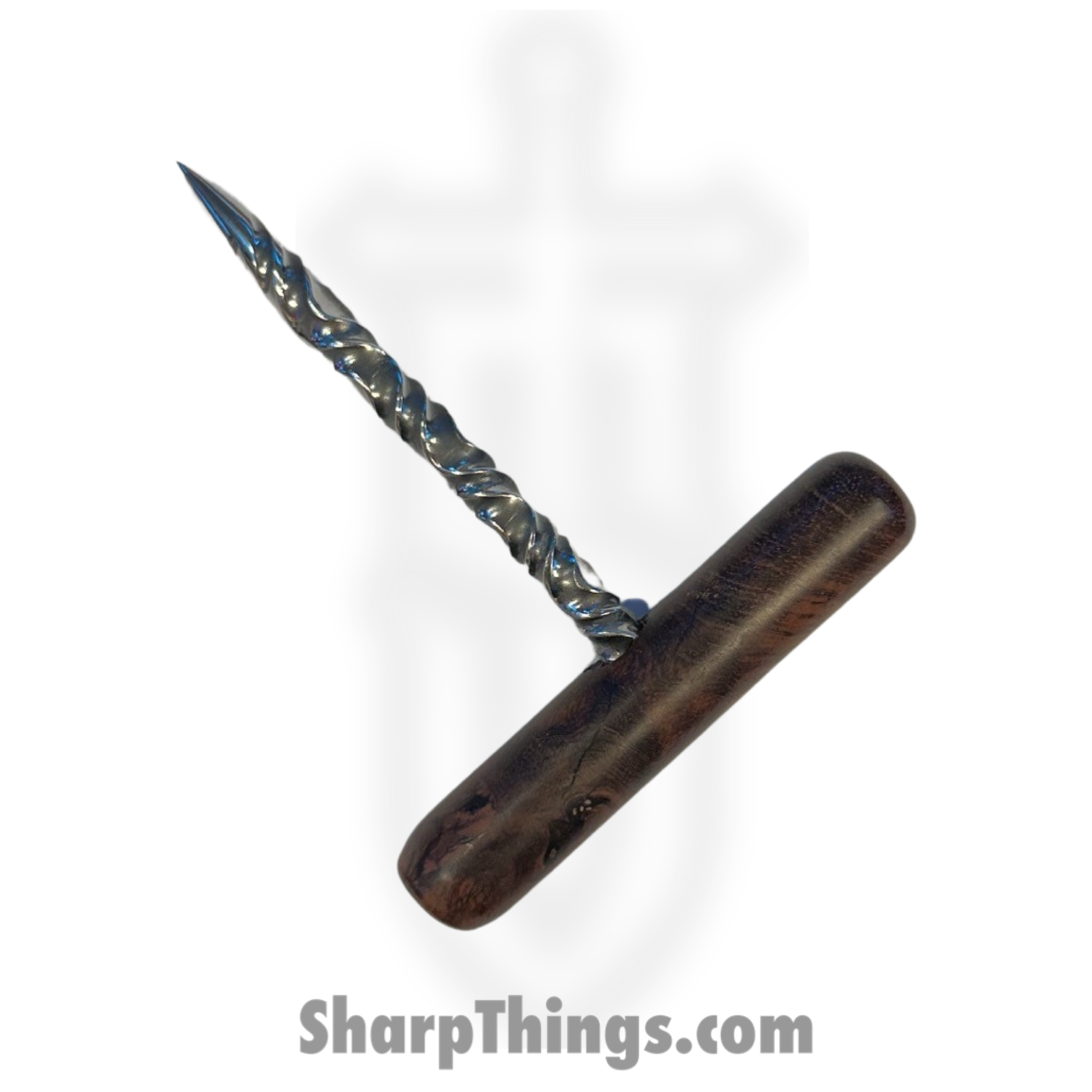 Full Heart Forge - FHF-TS-WD-BR - T Handle Spike - Fixed Blade Knife - 316 Stainless Satin Spike - Stabilized Wood - Brown