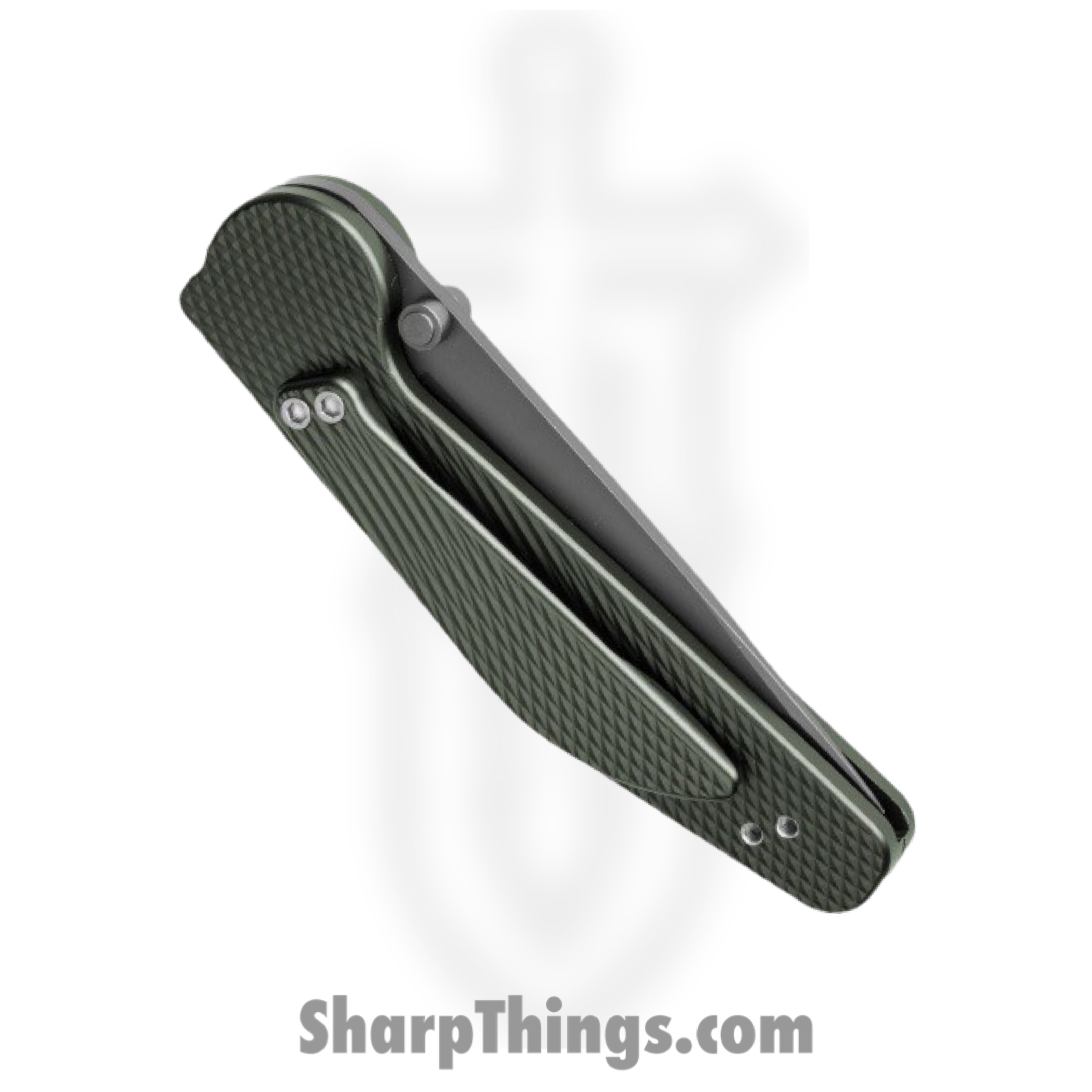 GT Knives - GT111 - Police - Automatic Knife - ATS 34 Gray Drop Point - Aluminum - Green - Image 2