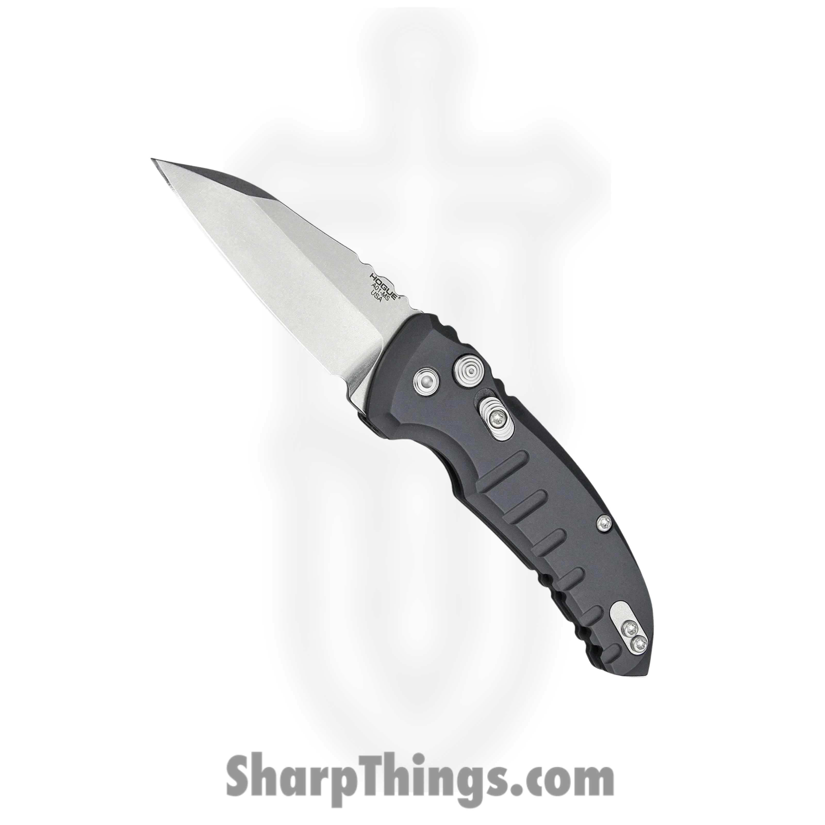 Hogue Knives - HO24100 - A01 Microswitch - Automatic Knife - CPM-154 Tumbled Wharncliffe - 6061-T6 Aluminum - Matte Black