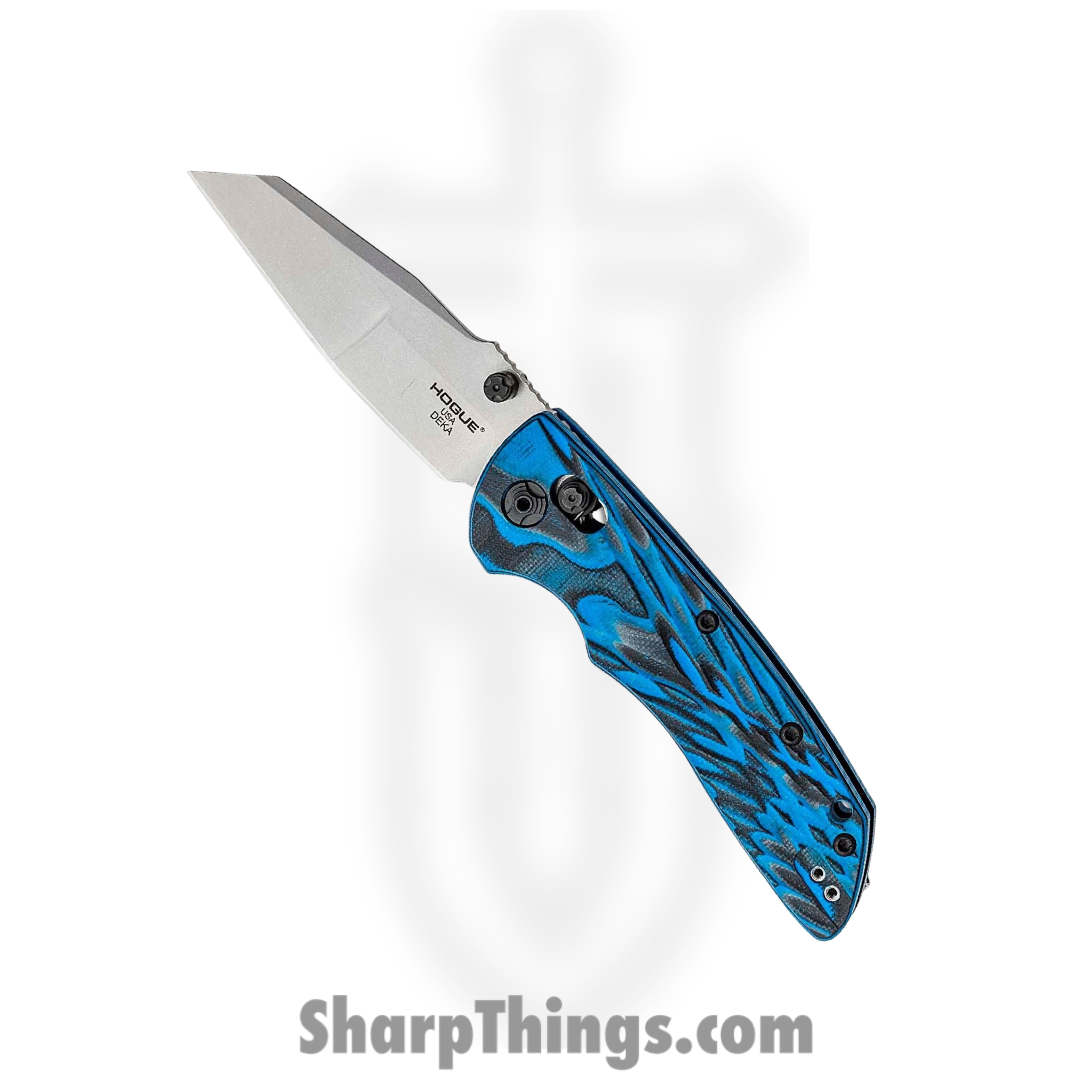 Hogue Knives - HO24263 - Deka - Folding Knife - CPM-20CV Stonewash Modified Wharncliffe - G-Mascus Lava G10 Scales - Blue