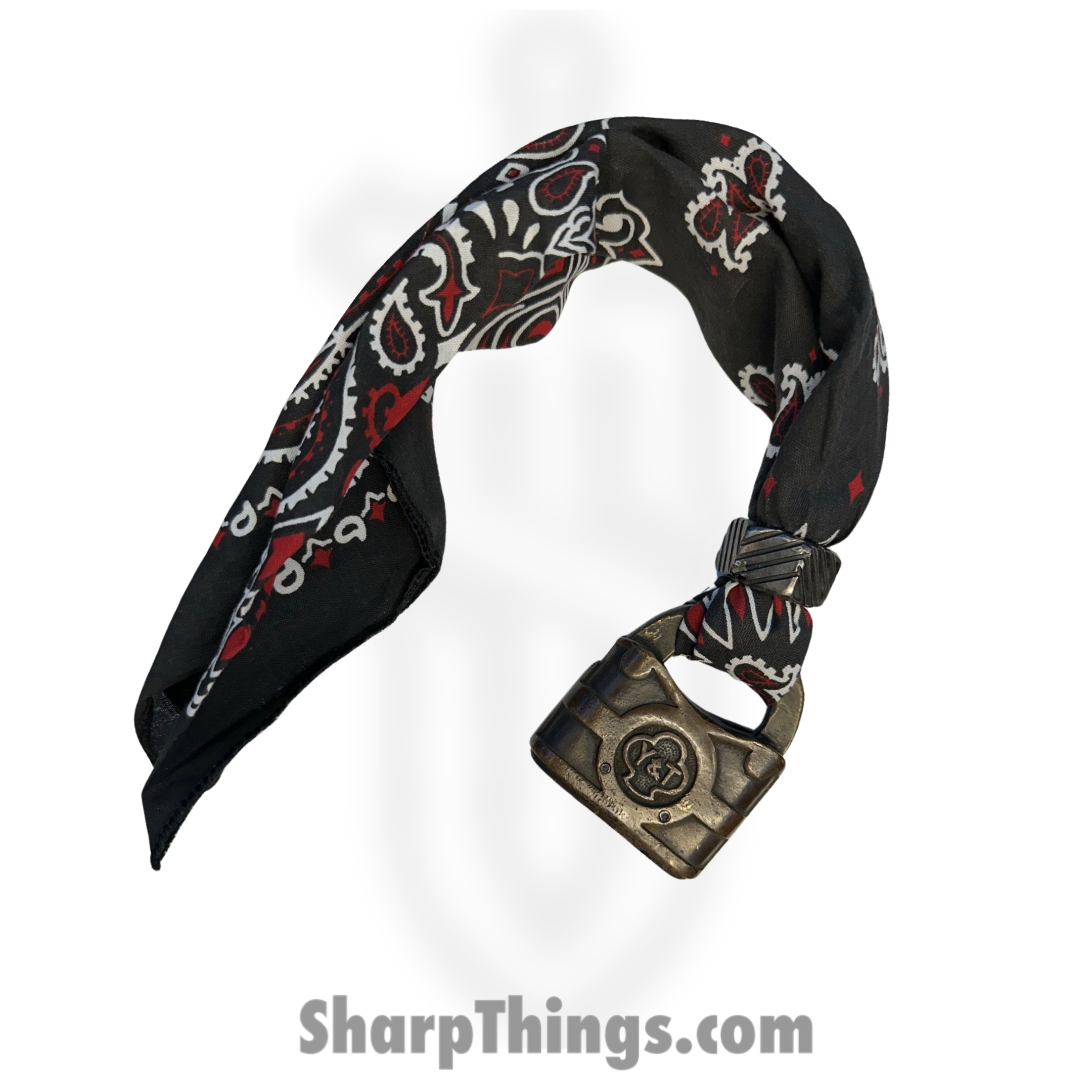 Full Heart Forge - FHF-BK-YA-LG - Bandana Keep - Yale Lock Large - Bandana - Black, Red, White