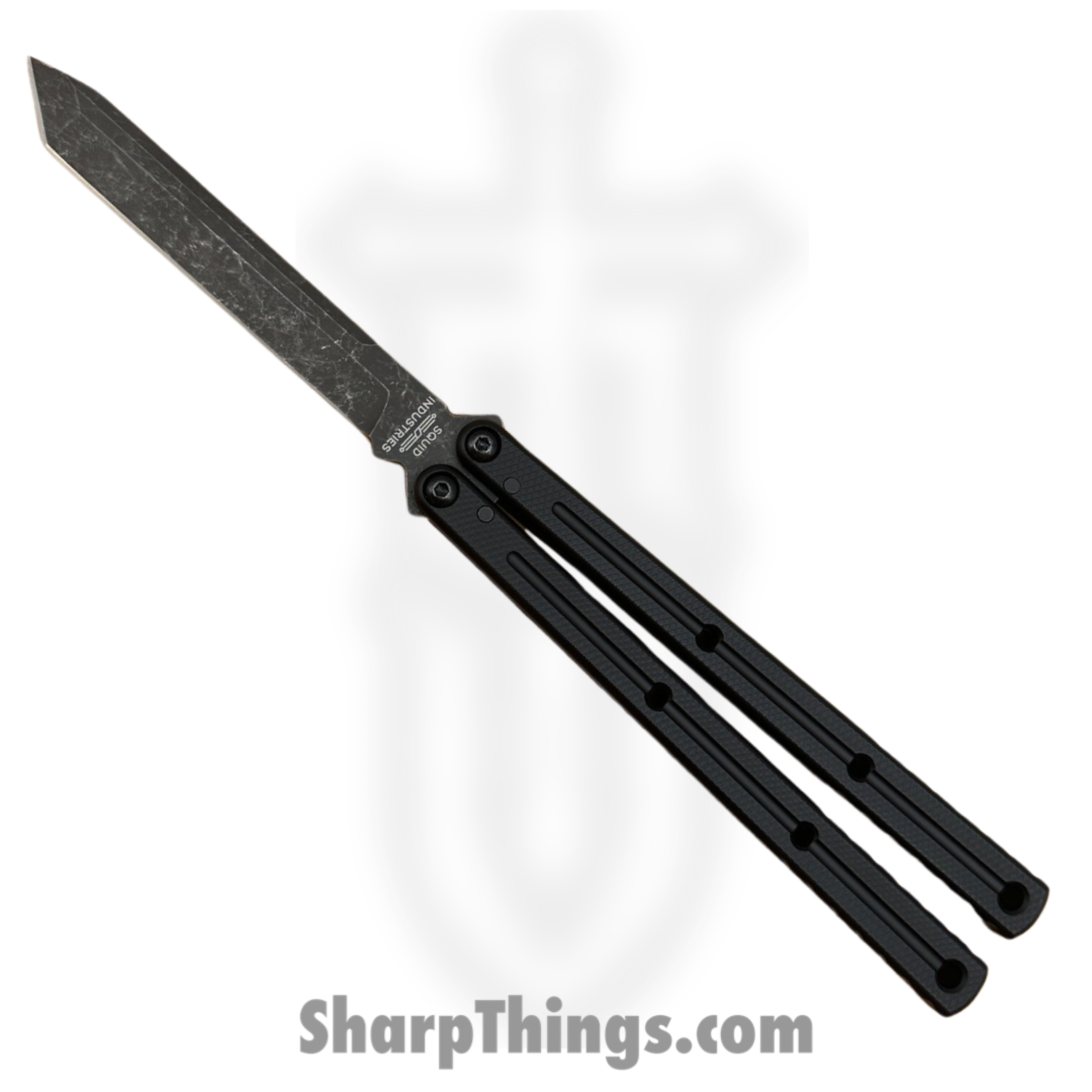 Squid Industries - KR3-T-BST-24 - Krake Raken - Balisong - AEB-L Acid Wash Tanto - 7075 Aluminum - Black