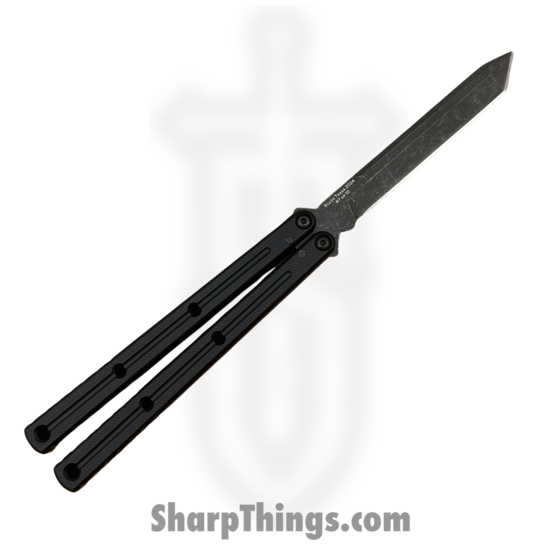 Squid Industries - KR3-T-BST-24 - Krake Raken - Balisong - AEB-L Acid Wash Tanto - 7075 Aluminum - Black - Image 2