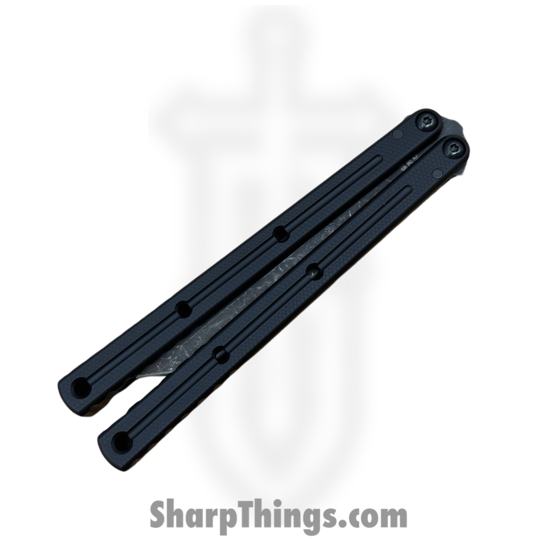 Squid Industries - KR3-T-BST-24 - Krake Raken - Balisong - AEB-L Acid Wash Tanto - 7075 Aluminum - Black - Image 4