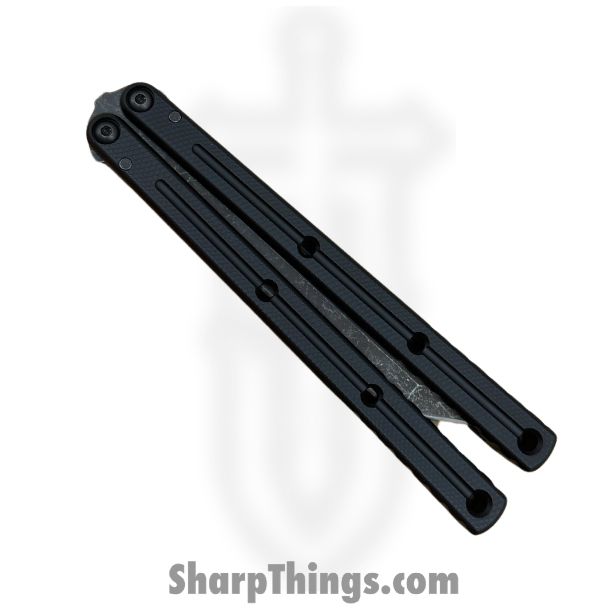 Squid Industries - KR3-T-BST-24 - Krake Raken - Balisong - AEB-L Acid Wash Tanto - 7075 Aluminum - Black - Image 3