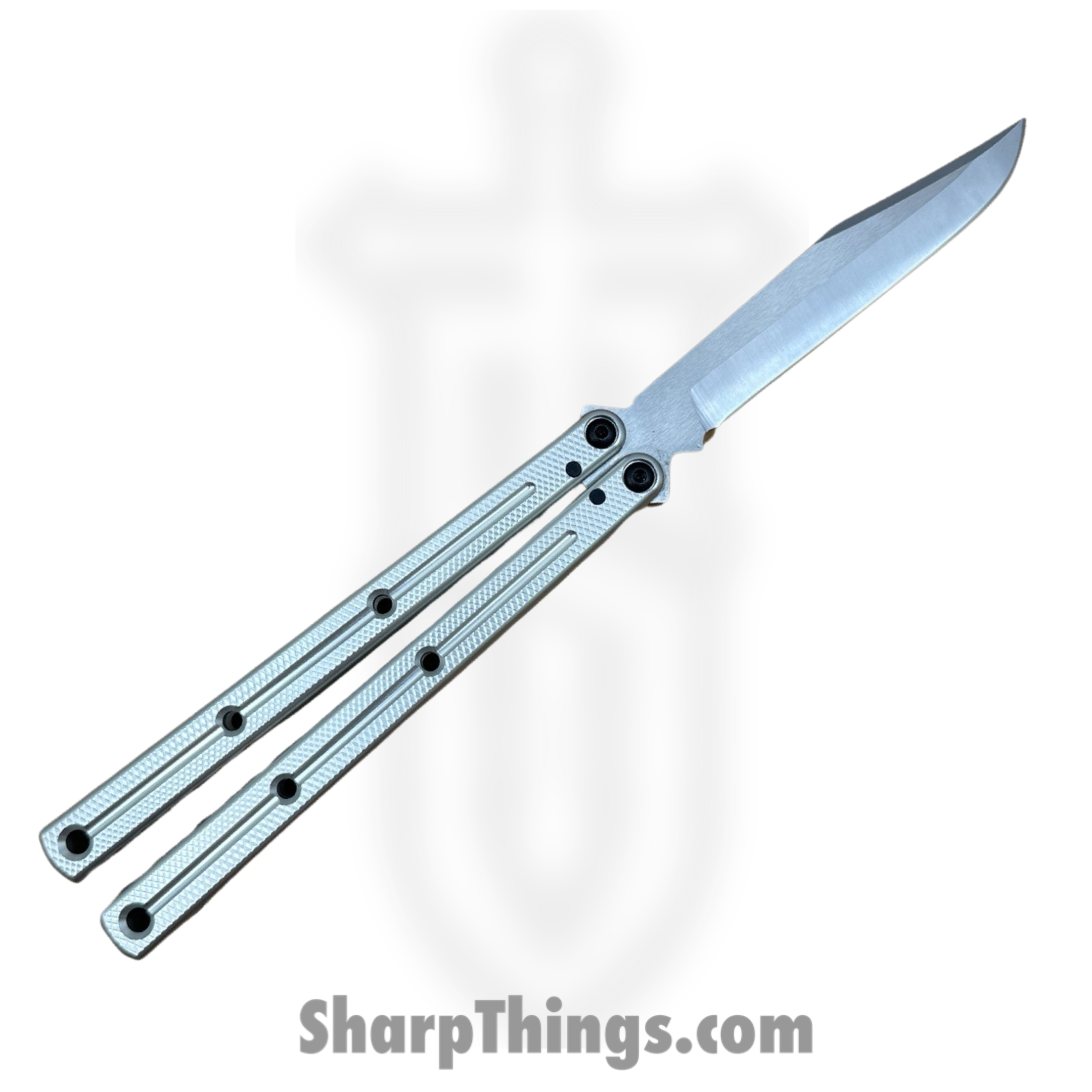 Squid Industries - KR3-B-SA-SL - Krake Raken - Balisong - AEB-L Satin Bowie - 7075 Aluminum - Silver - Image 2