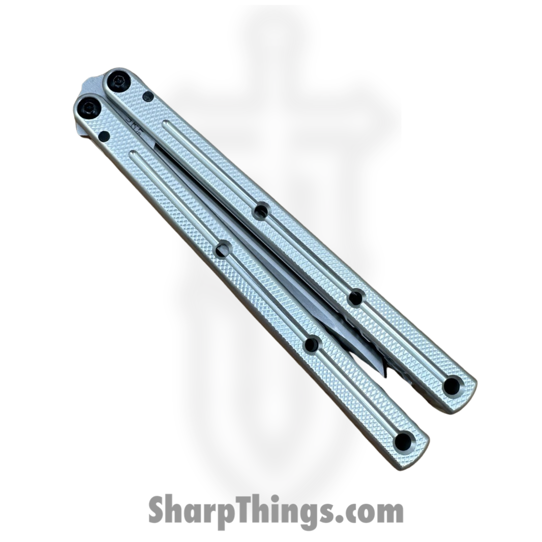 Squid Industries - KR3-B-SA-SL - Krake Raken - Balisong - AEB-L Satin Bowie - 7075 Aluminum - Silver - Image 3