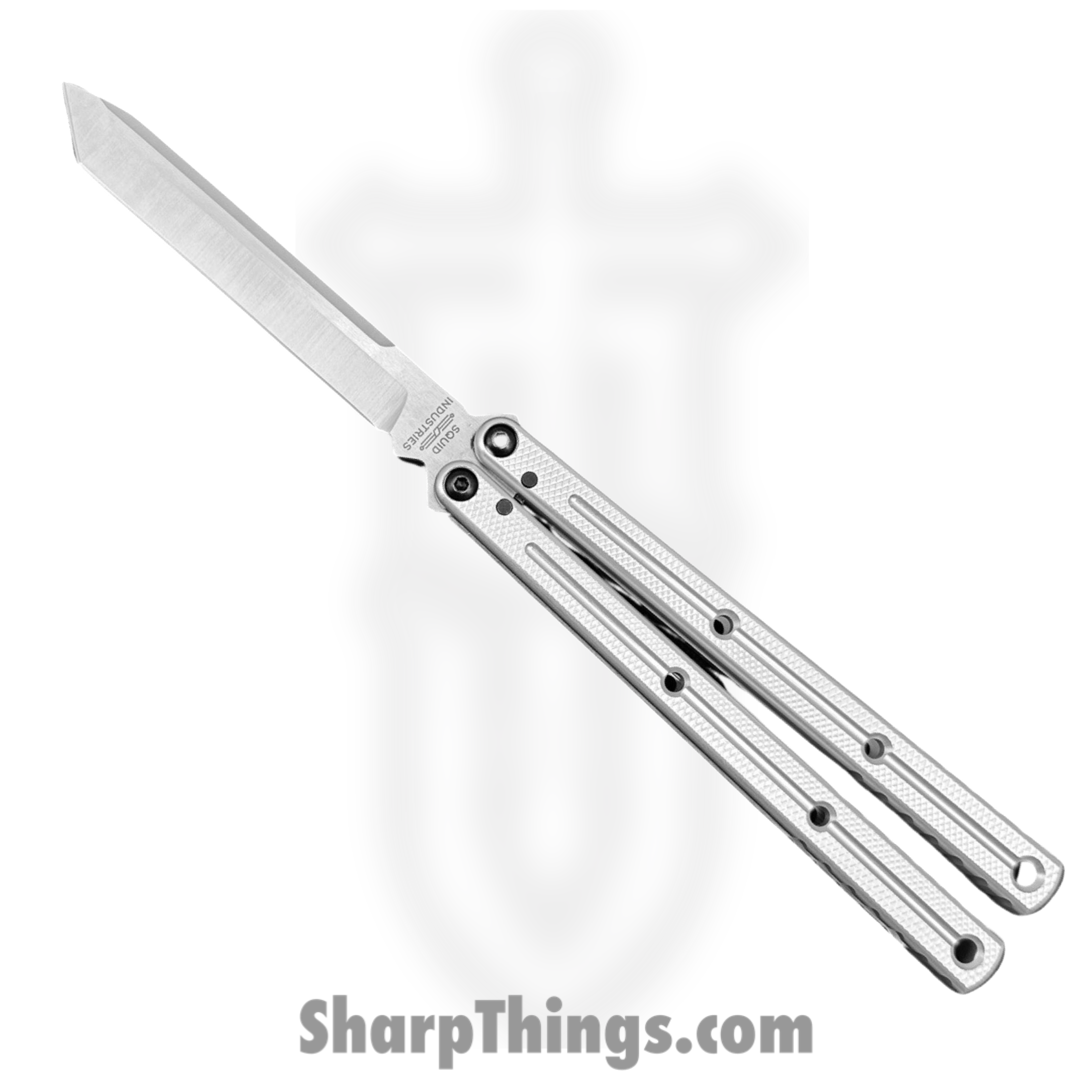 Squid Industries - KR3-T-SA-SL - Krake Raken - Balisong - AEB-L Satin Tanto - 7075 Aluminum - Silver