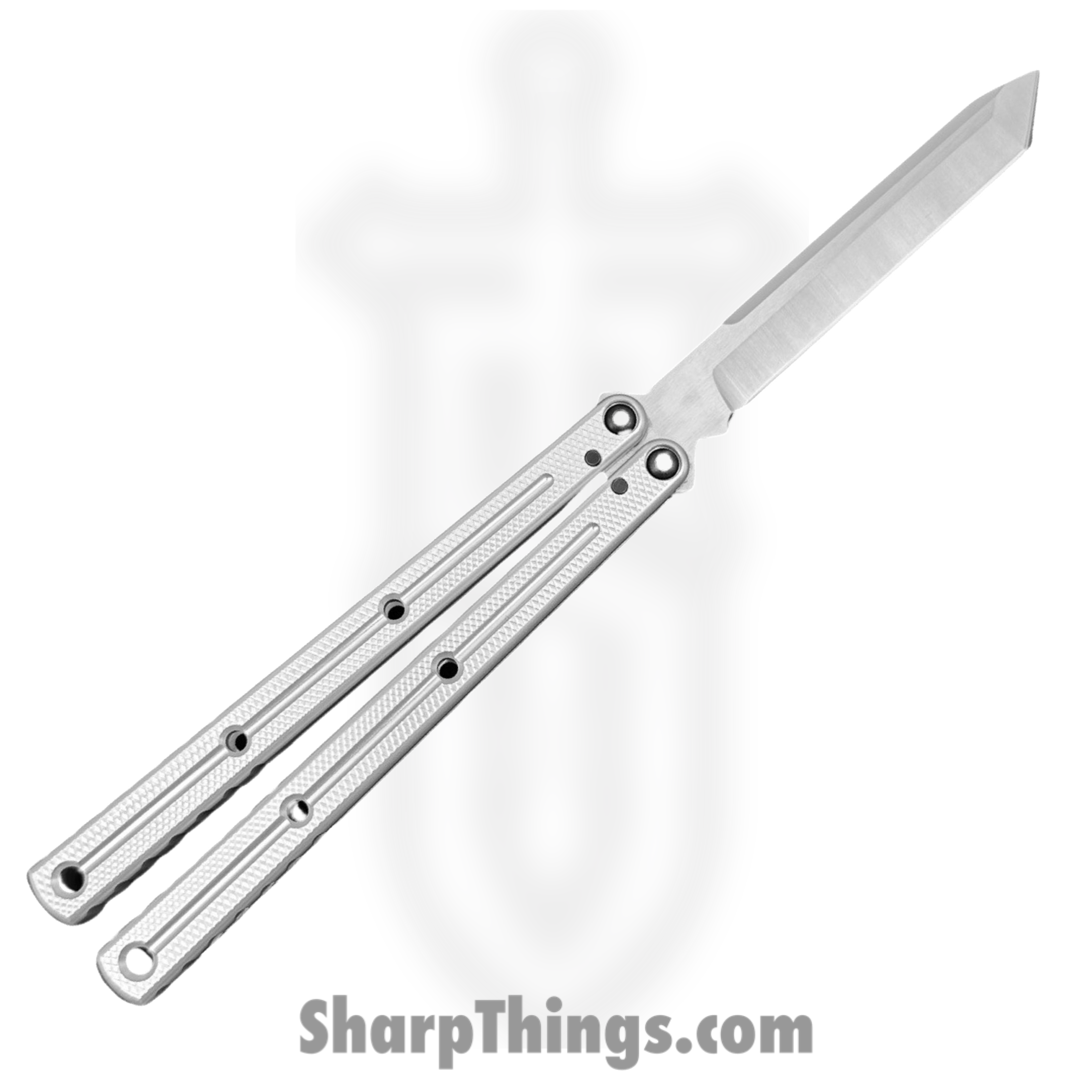 Squid Industries - KR3-T-SA-SL - Krake Raken - Balisong - AEB-L Satin Tanto - 7075 Aluminum - Silver - Image 2