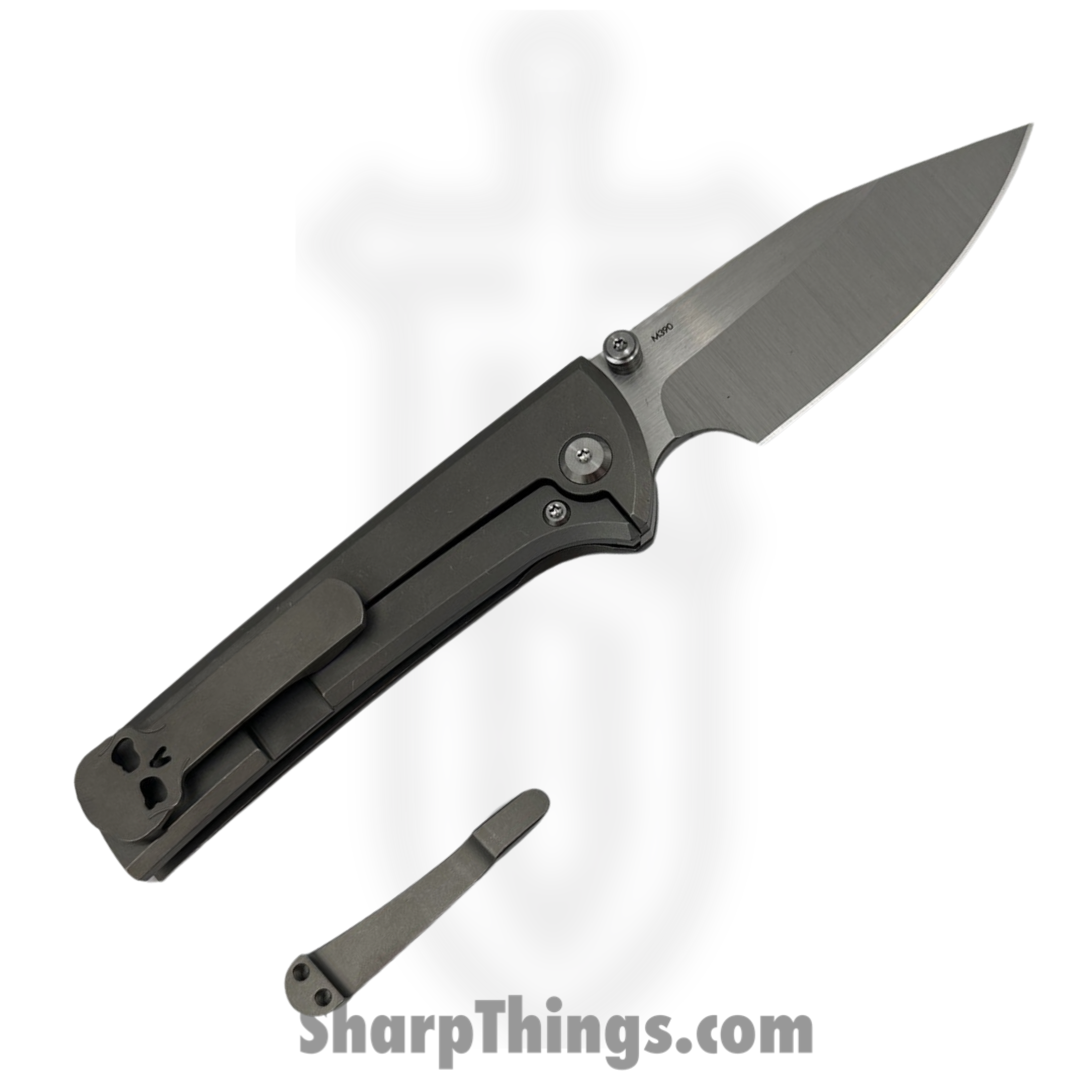 Chaves Knives - ST-SG-SWTI-BF - Scapegoat Street - Folding Knife - Satin M390 Drop Point - Titanium - Stonewash - Image 2