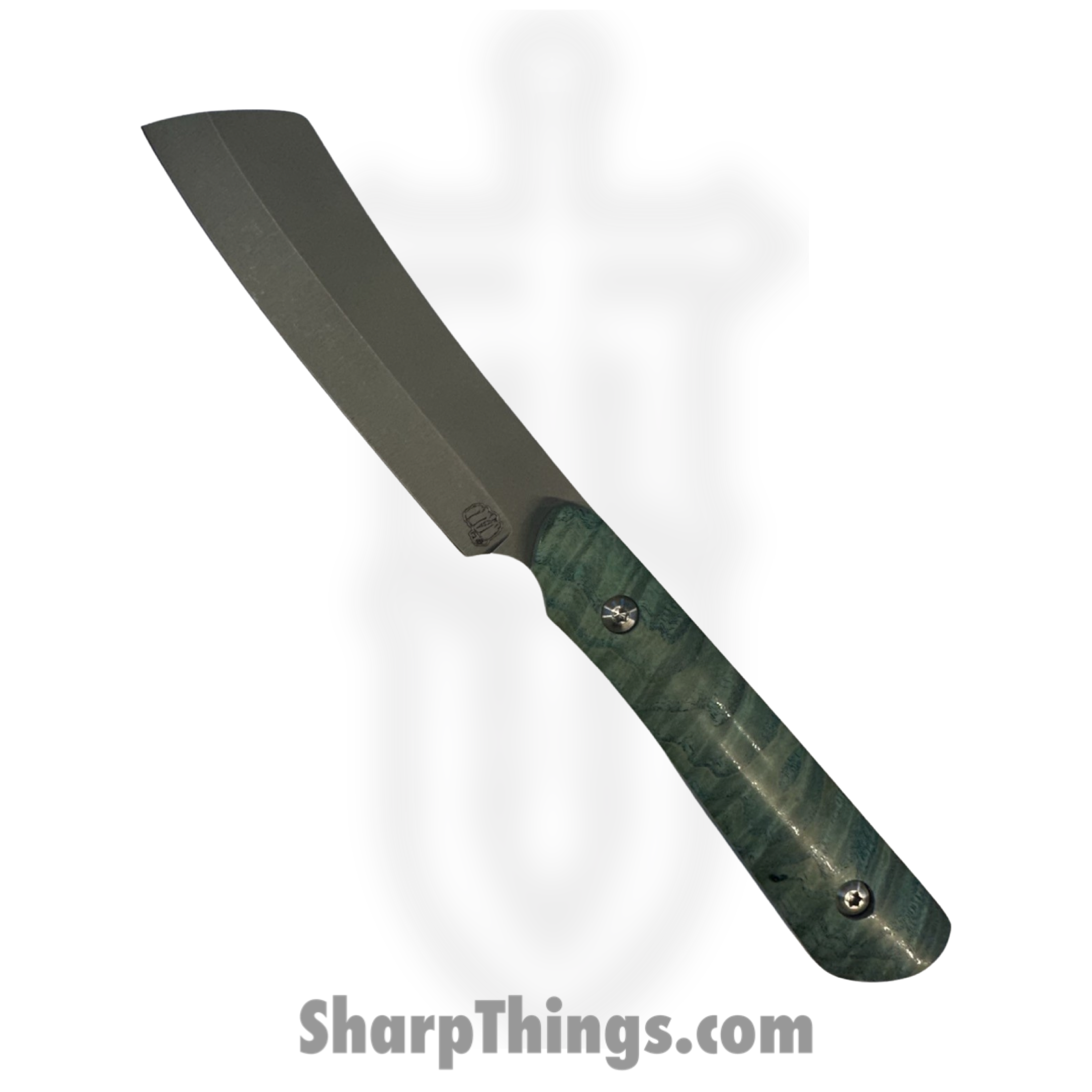 Something Obscene Co. - SO1 - Barbaro - Fixed Blade Knife - CPM MagnaCut Acid Etch Stonewash Sheepsfoot - Curly Maple - Green
