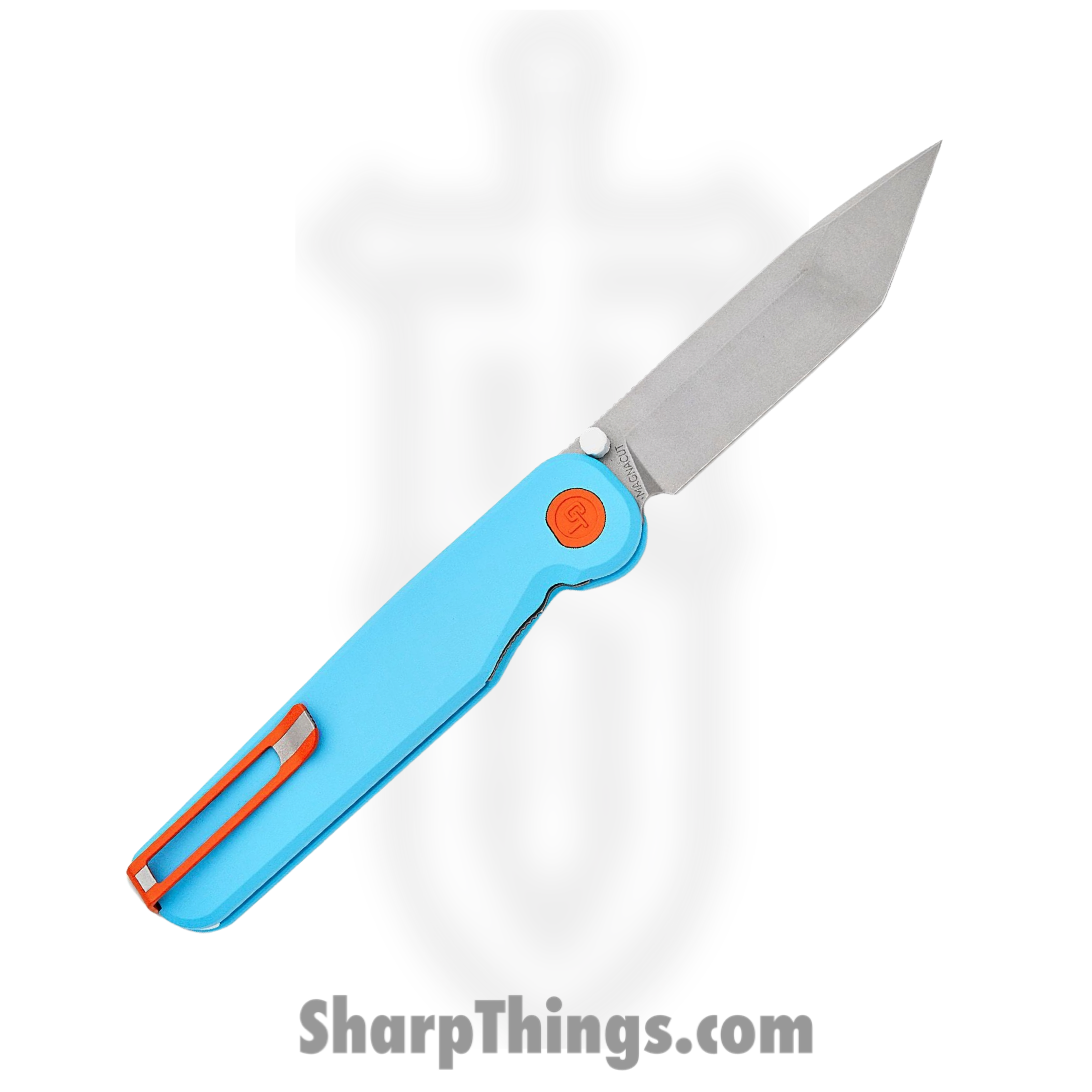 Tactile Knife Co. - TKCRTMCTNGT - Rockwall GT - Folding Knife - CPM-Magnacut Stonewash Tanto - Cerakote Titanium - Blue - Image 2