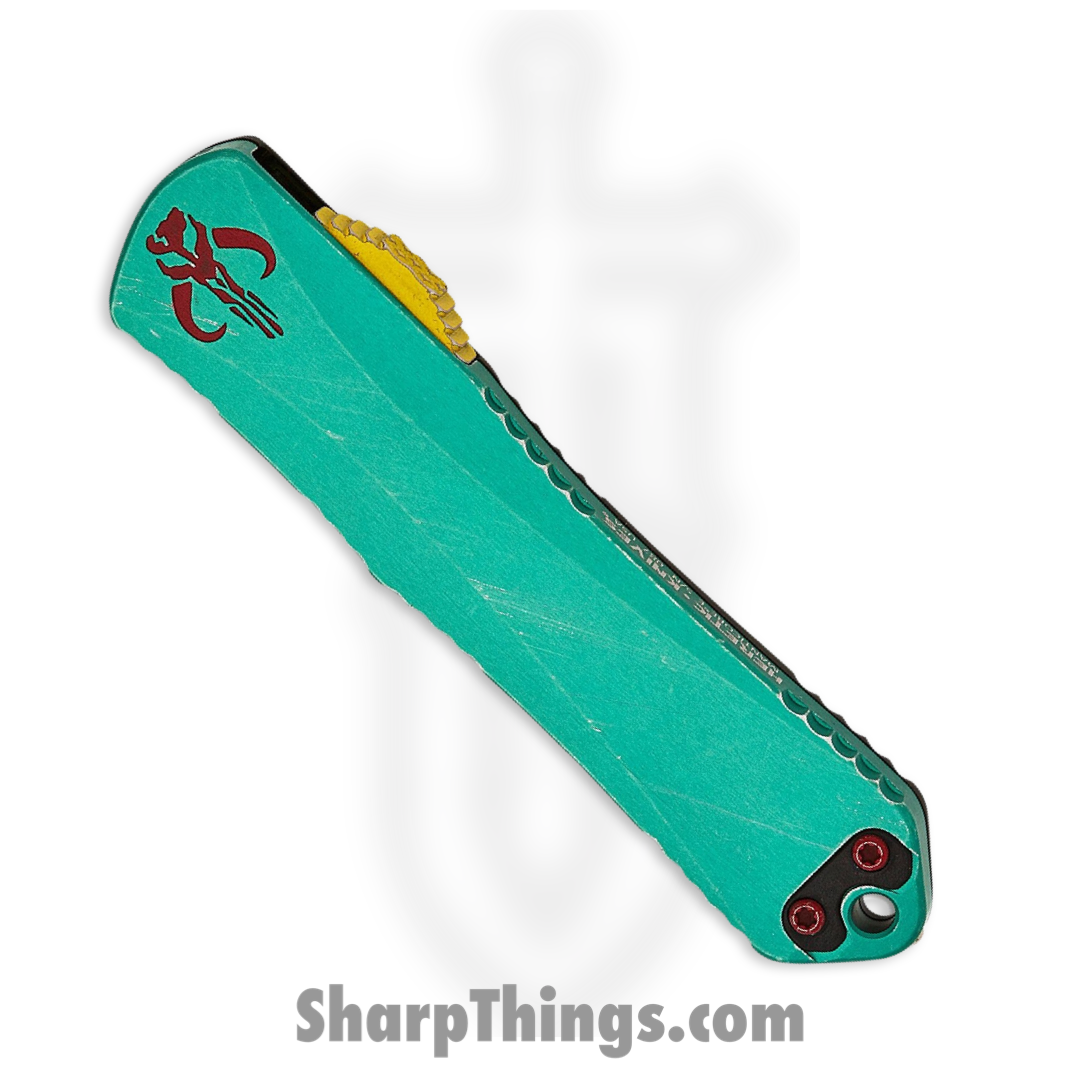 Heretic Knives - H028-10A-Bounty - Manticore E Bounty Hunter - OTF Auto - Magnacut Two Tone Dagger - 6061-T6 Aluminum/Camo Fat Carbon - Green/Black/Yellow - Image 3