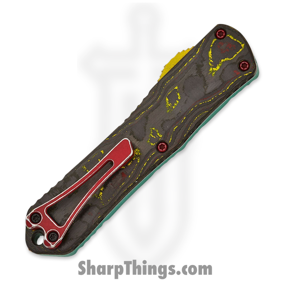 Heretic Knives - H028-10A-Bounty - Manticore E Bounty Hunter - OTF Auto - Magnacut Two Tone Dagger - 6061-T6 Aluminum/Camo Fat Carbon - Green/Black/Yellow - Image 4