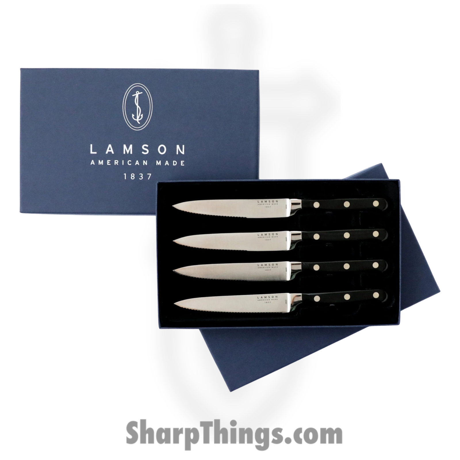 Lamson - 39268 - 4-Piece 5″ Premier Forged Serrated Steak Knives Set - 4116 Polished - G10 - Midnight Black
