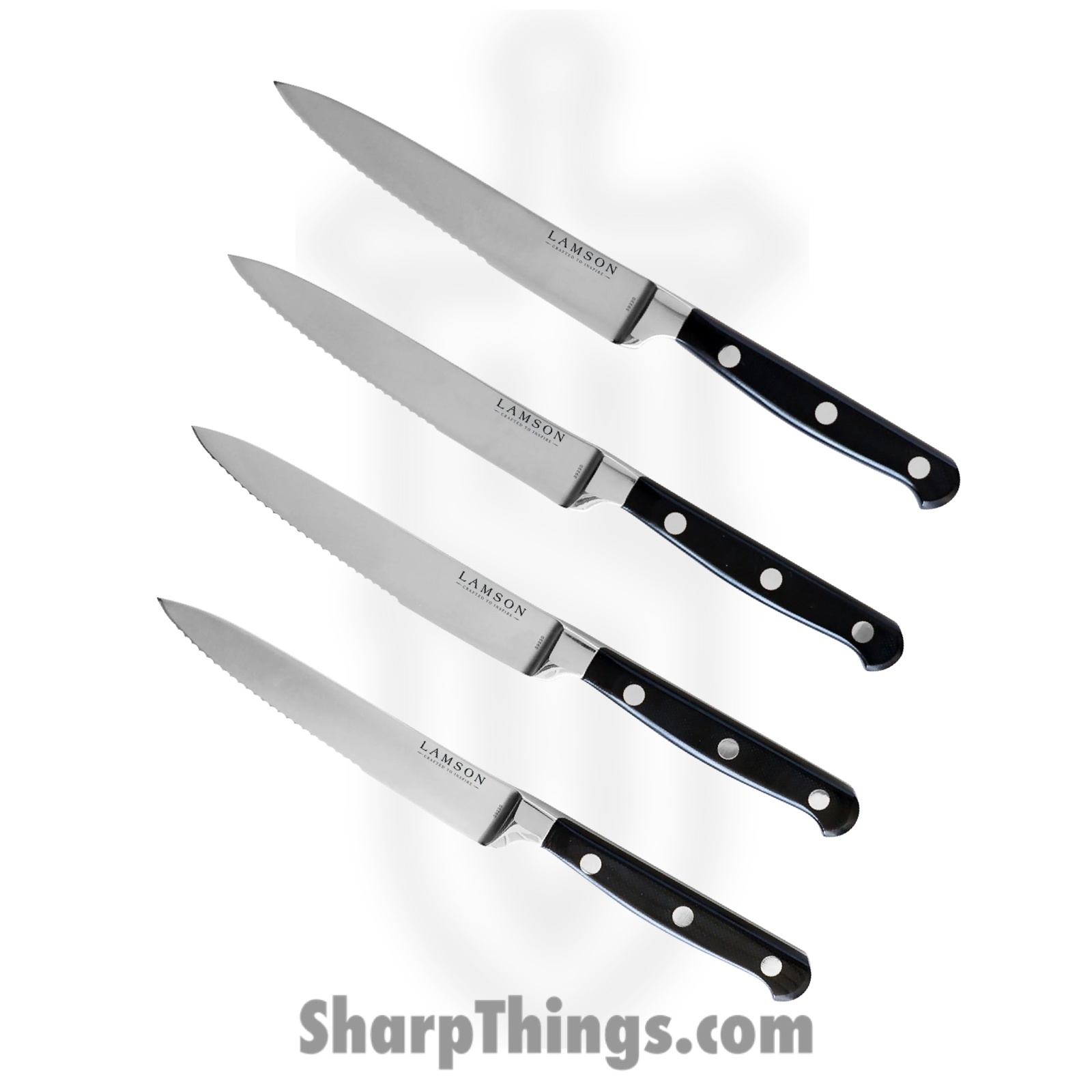 Lamson - 39268 - 4-Piece 5″ Premier Forged Serrated Steak Knives Set - 4116 Polished - G10 - Midnight Black - Image 2