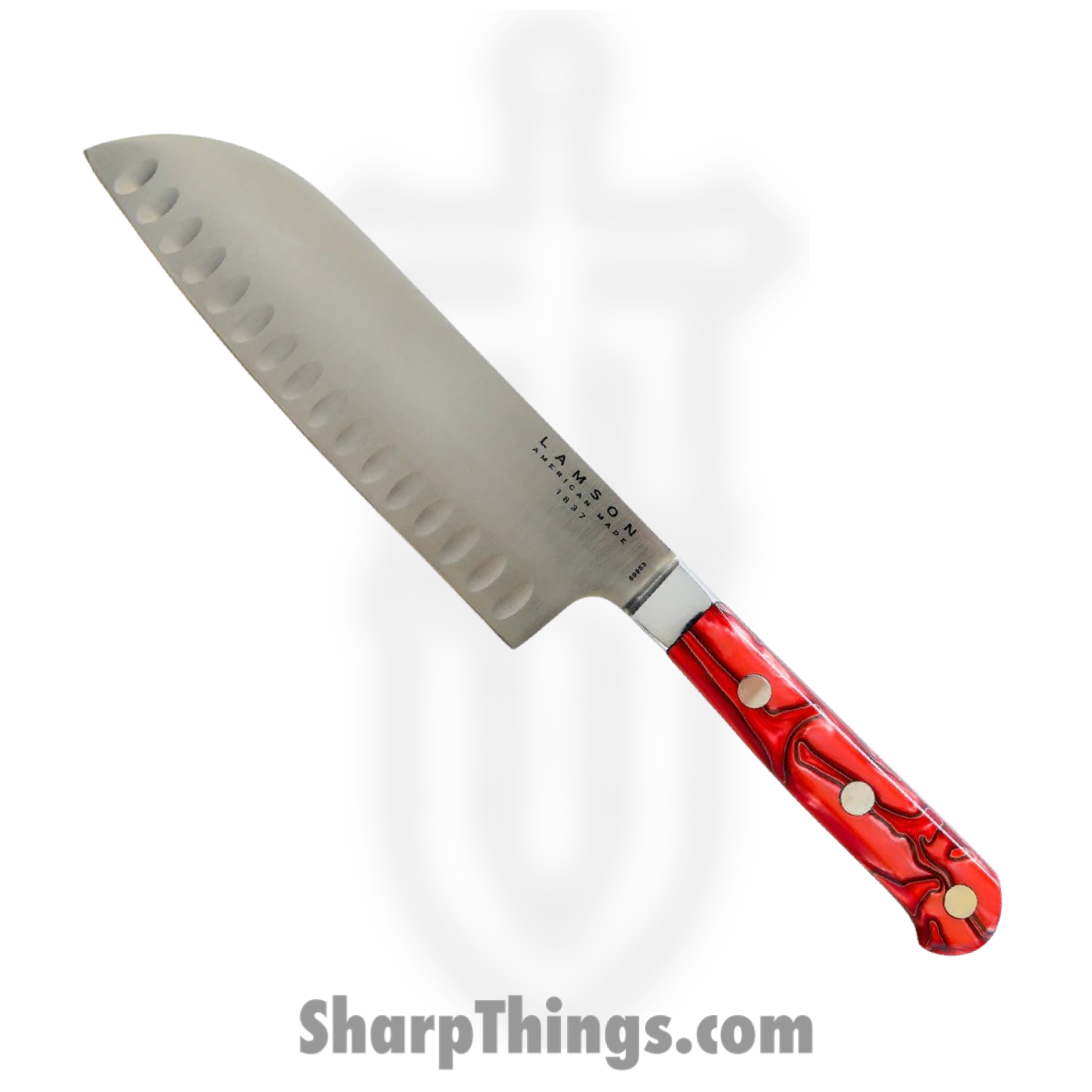 Lamson - 59953 - 7in Premier Forged Santoku Kullenschliff Edge Knife - 4116 Polished - Acrylic - Fire