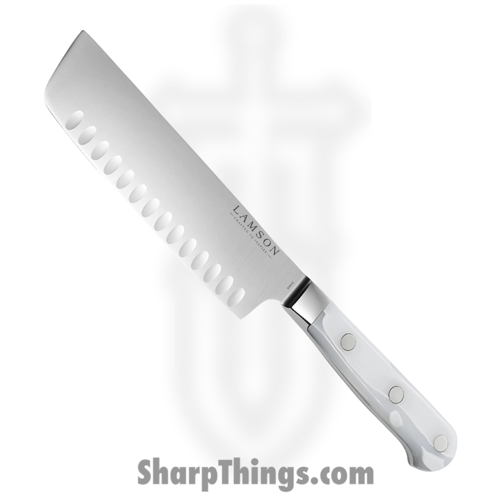 Lamson - 69943 - 7 in Premier Forged Nakiri Knife with Kullenschliff Edge - 4116 Polished - Acrylic - Ice