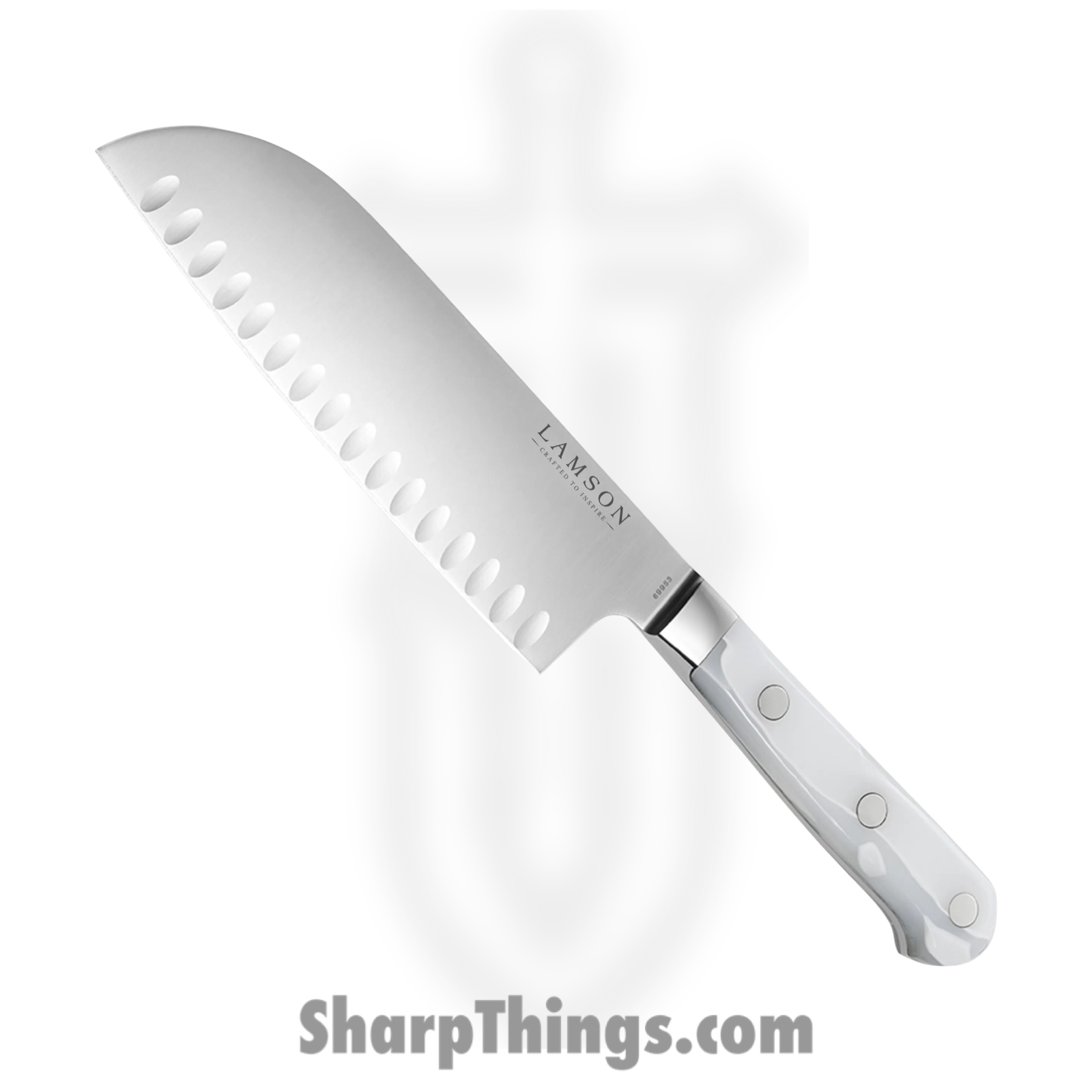 Lamson - 69953 - 7 in Premier Forged Santoku Knife with Kullenschliff Edge - 4116 Polished - Acrylic - Ice