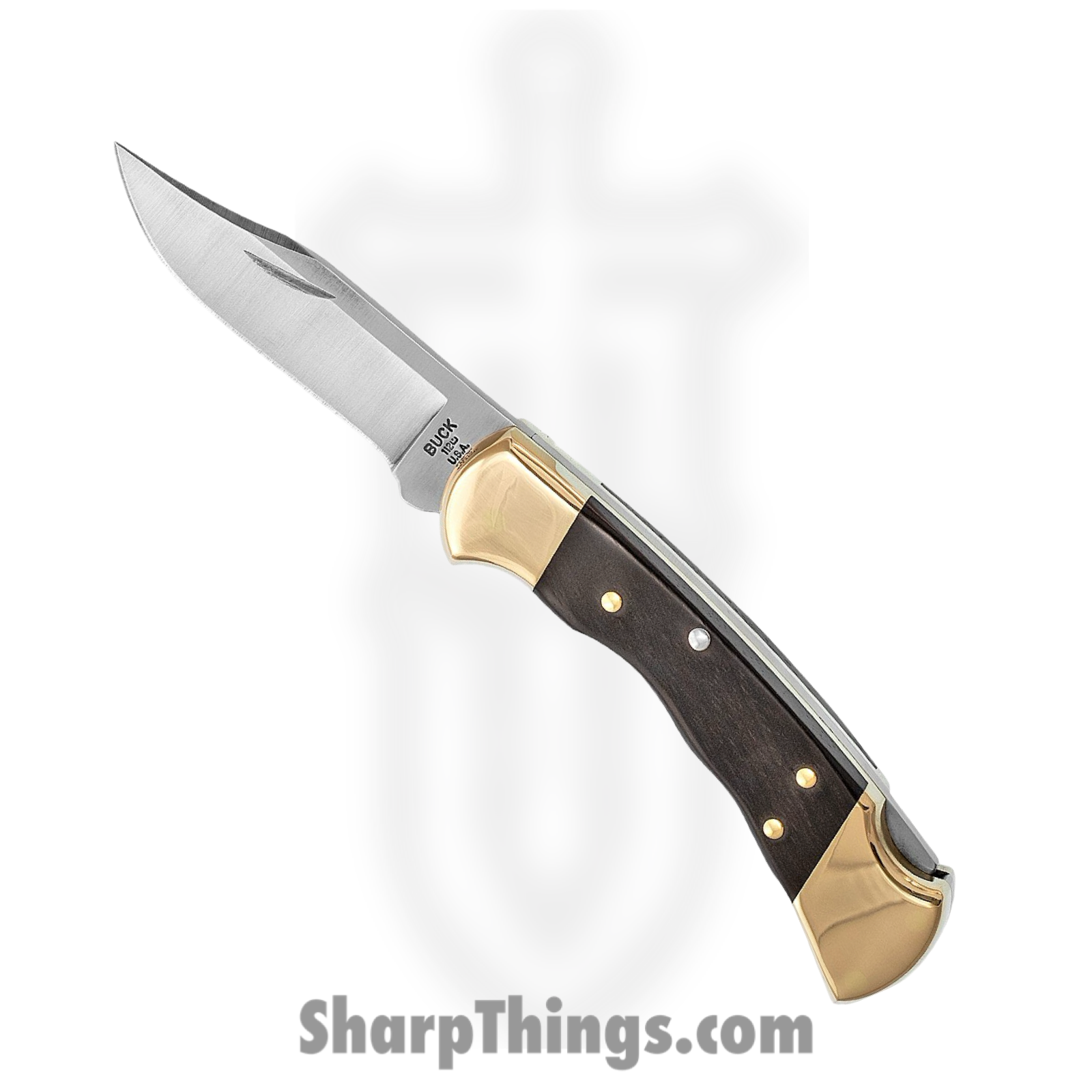 Buck - BU112FG - Ranger - Folding Knife - 420HC Stainless Satin Clip Point - Crelicam Ebony Wood with Brass Bolsters - Brown