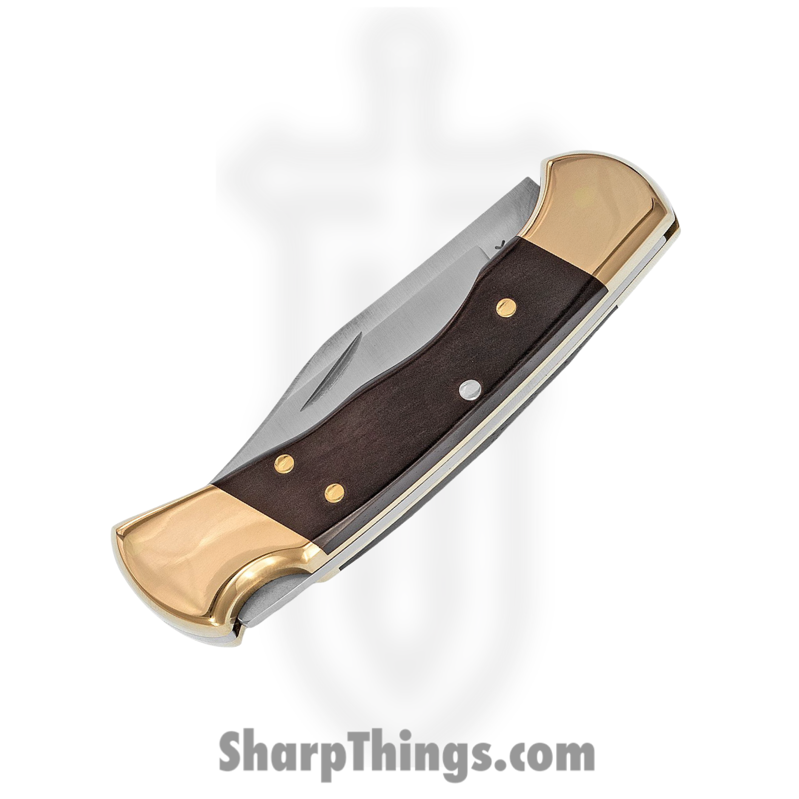Buck - BU112FG - Ranger - Folding Knife - 420HC Stainless Satin Clip Point - Crelicam Ebony Wood with Brass Bolsters - Brown - Image 2
