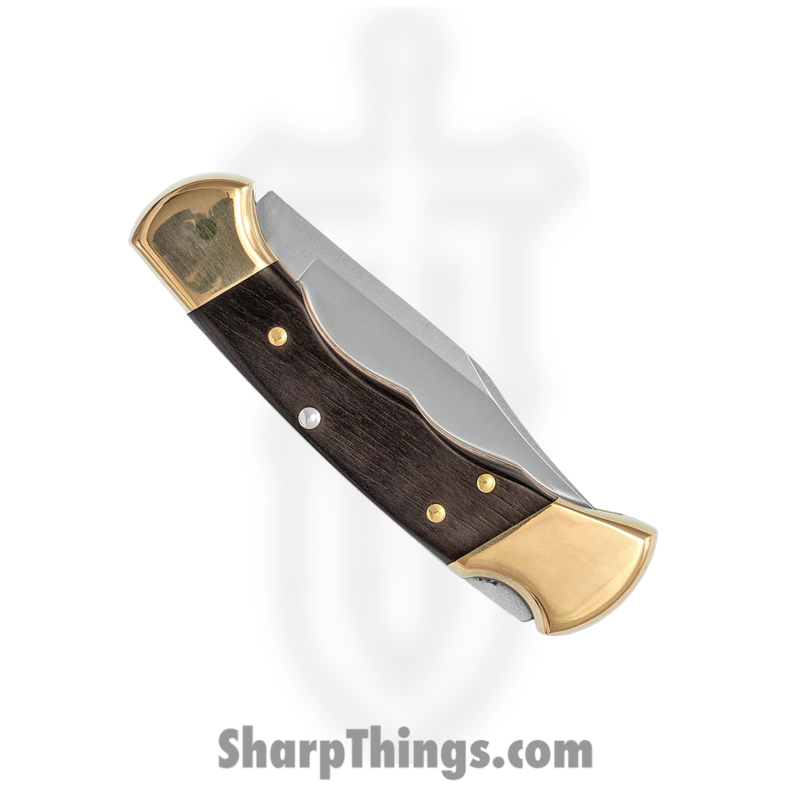 Buck - BU112FG - Ranger - Folding Knife - 420HC Stainless Satin Clip Point - Crelicam Ebony Wood with Brass Bolsters - Brown - Image 3