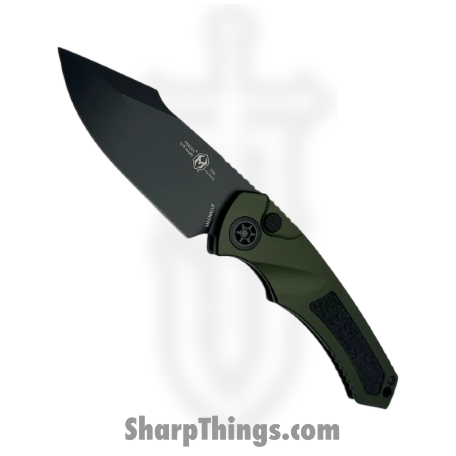 Heretic Knives - H048-4A-GRN - Pariah Tactical - Automatic Knife - Magnacut Black Drop Point - Aluminum - Green