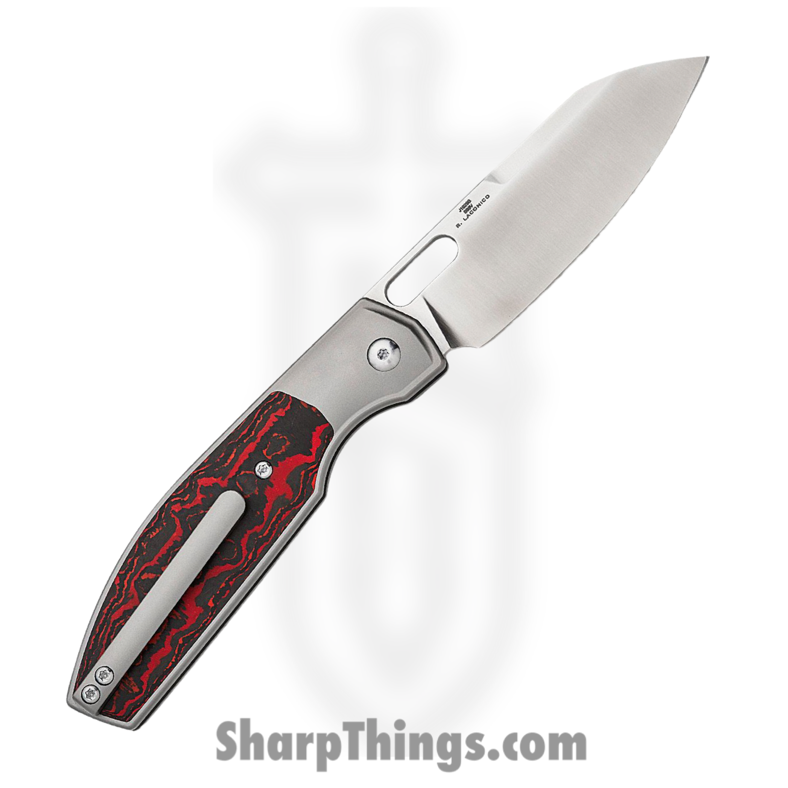 CJRB - J1929BTFCMV - Ekko - Folding Knife - CPM-S90V Sand Polished Sheepsfoot - Titanium with Mars Valley FatCarbon Inlay - Red - Image 2