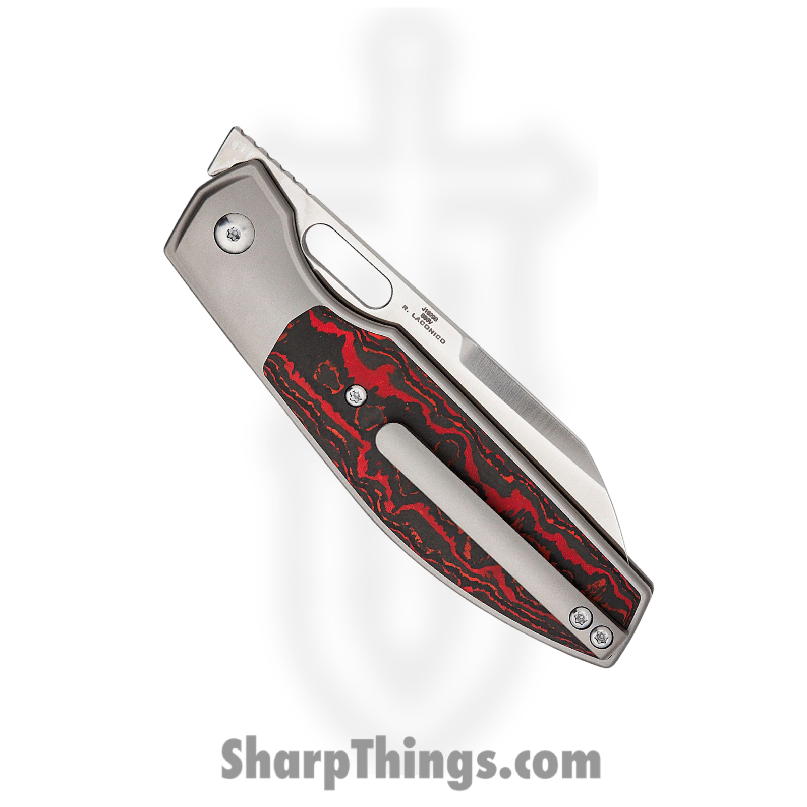 CJRB - J1929BTFCMV - Ekko - Folding Knife - CPM-S90V Sand Polished Sheepsfoot - Titanium with Mars Valley FatCarbon Inlay - Red - Image 4