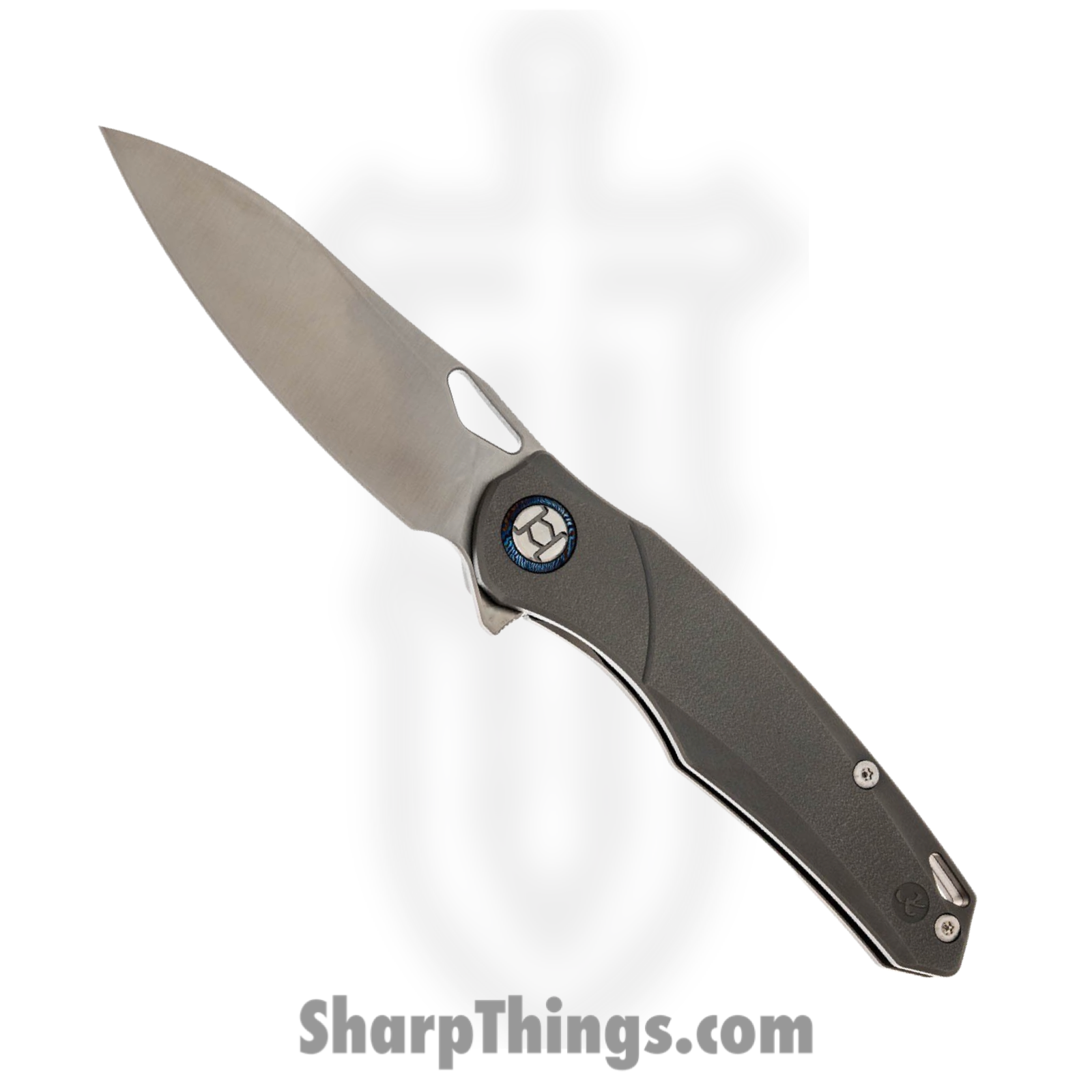 Kunwu - KUNK704 - Zen Framelock - Folding Knife - Elmax Satin Drop Point - Stonewash Titanium - Gray