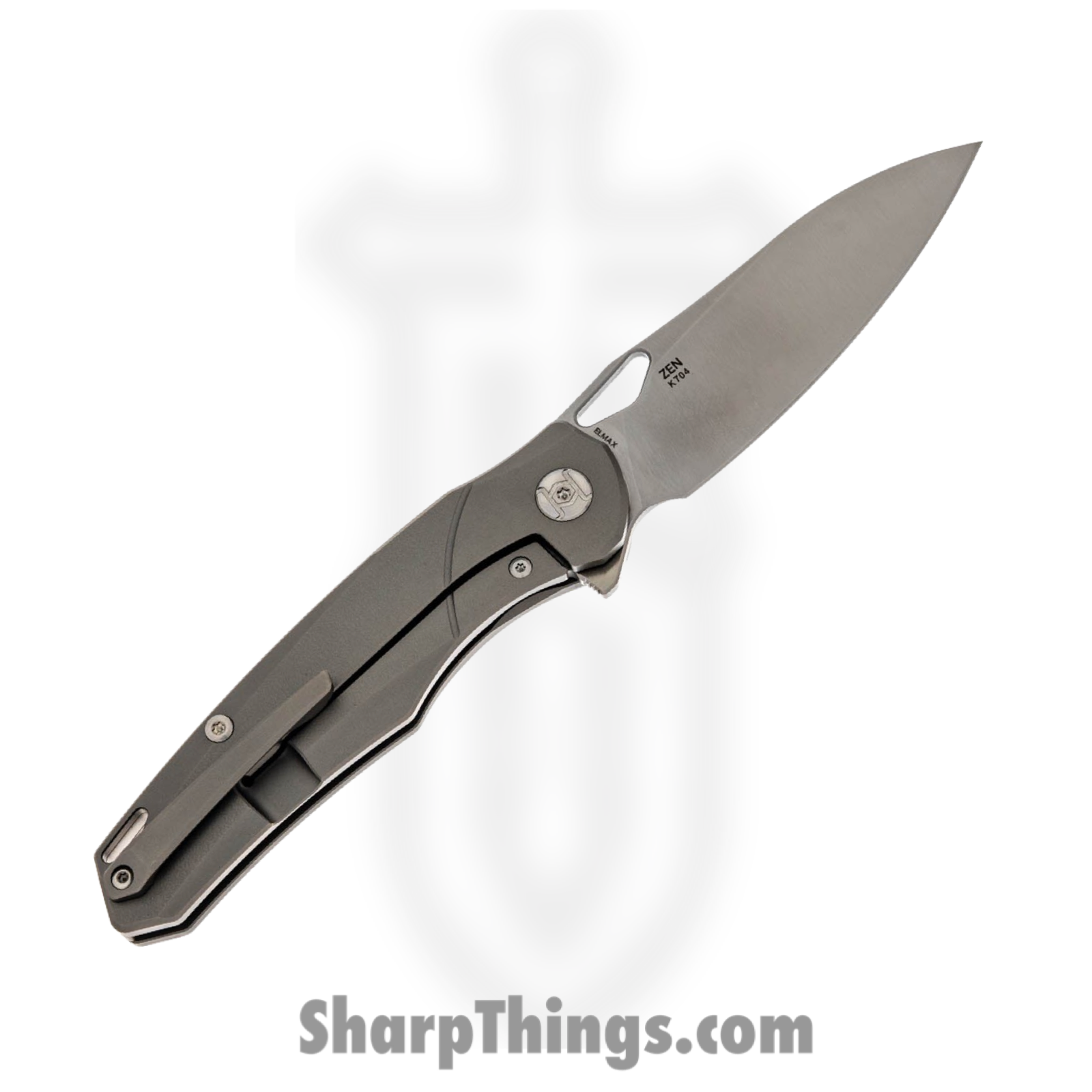 Kunwu - KUNK704 - Zen Framelock - Folding Knife - Elmax Satin Drop Point - Stonewash Titanium - Gray - Image 2