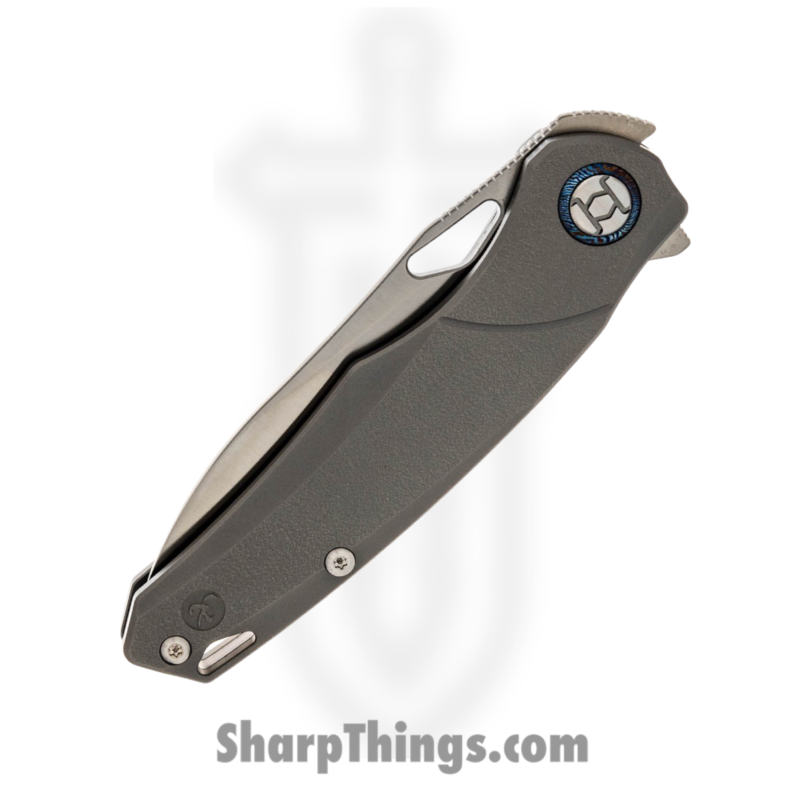 Kunwu - KUNK704 - Zen Framelock - Folding Knife - Elmax Satin Drop Point - Stonewash Titanium - Gray - Image 3