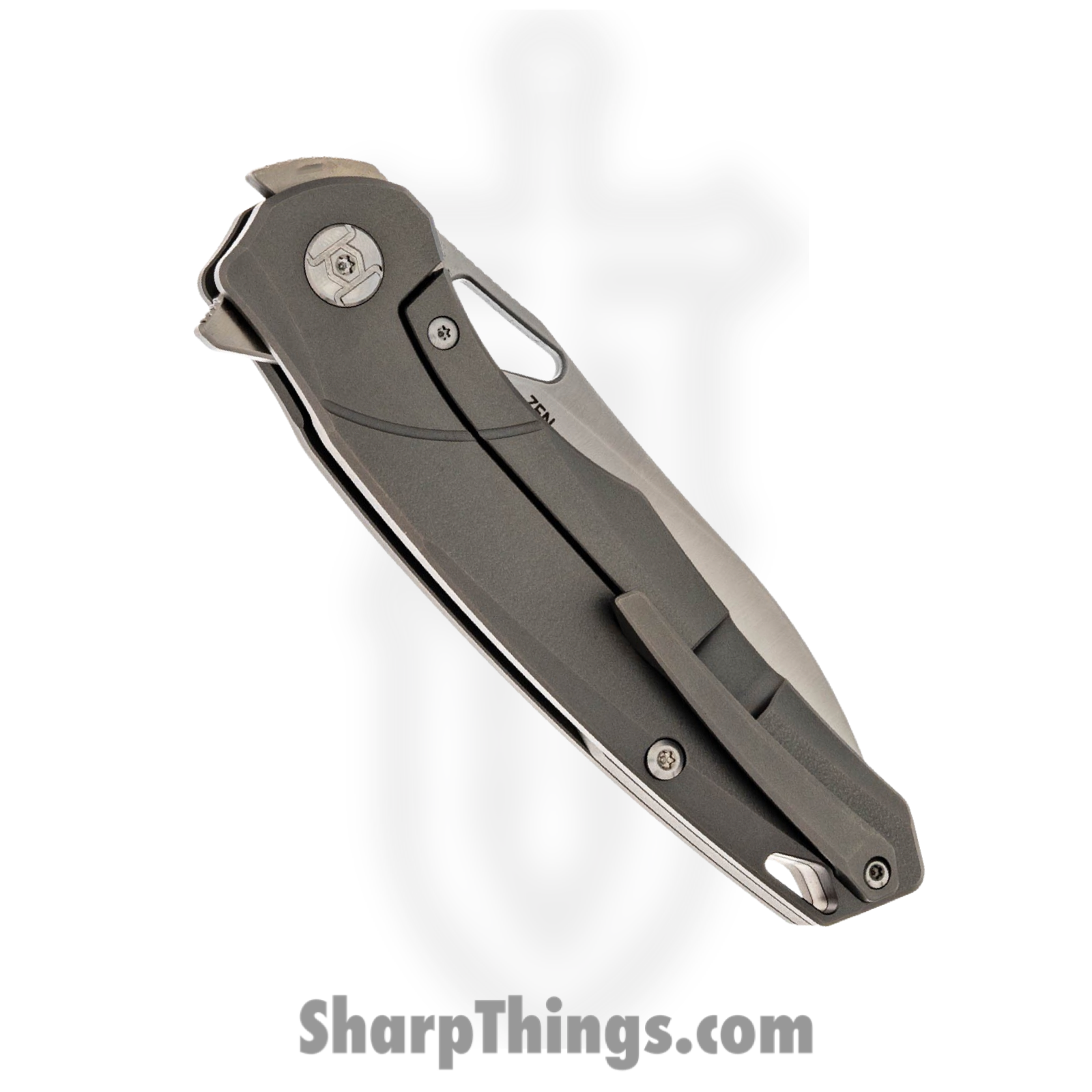 Kunwu - KUNK704 - Zen Framelock - Folding Knife - Elmax Satin Drop Point - Stonewash Titanium - Gray - Image 4