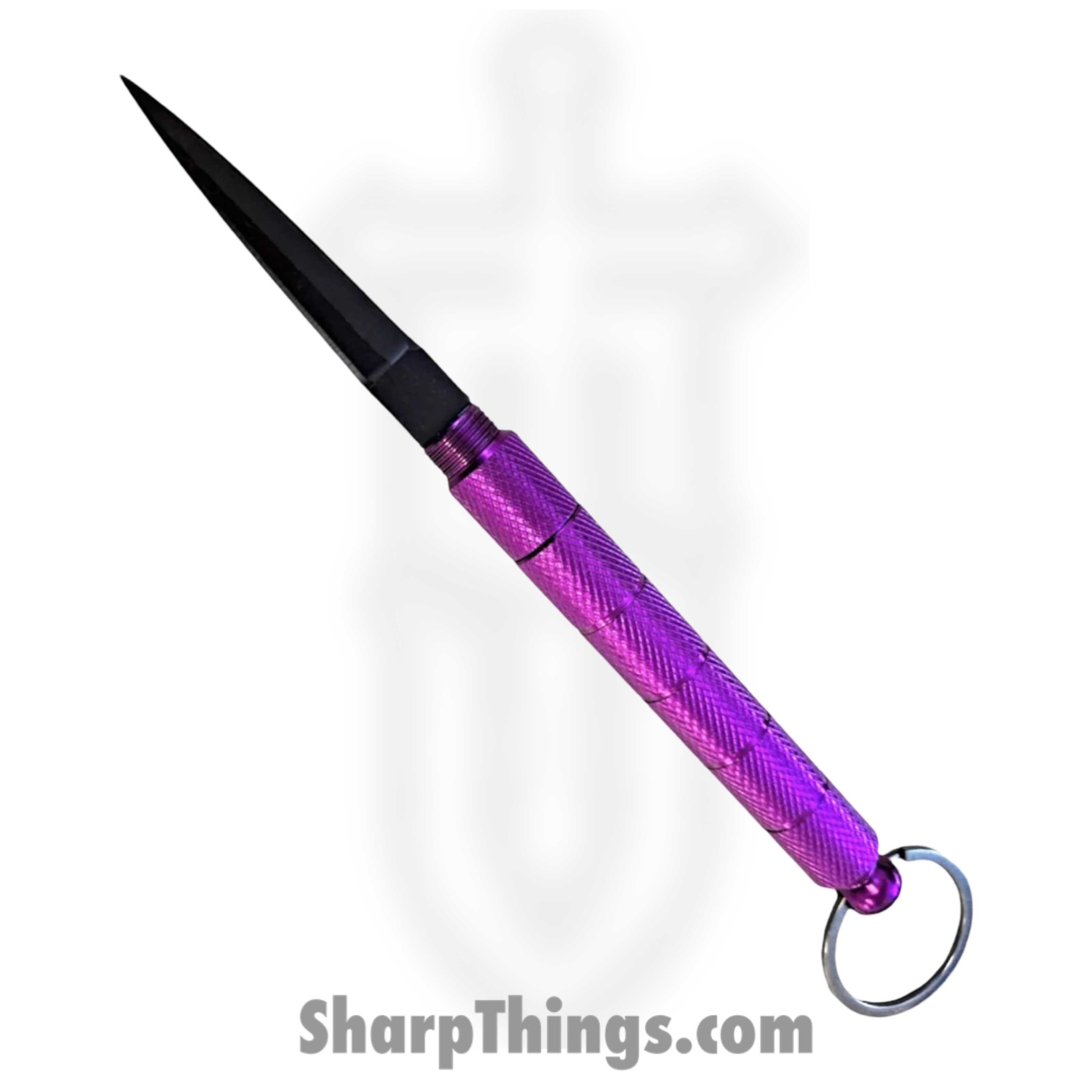 VOC - P-15947-PP - Kubotan Keychain Hidden Knife - Stainless Steel Black - Aluminum - Purple