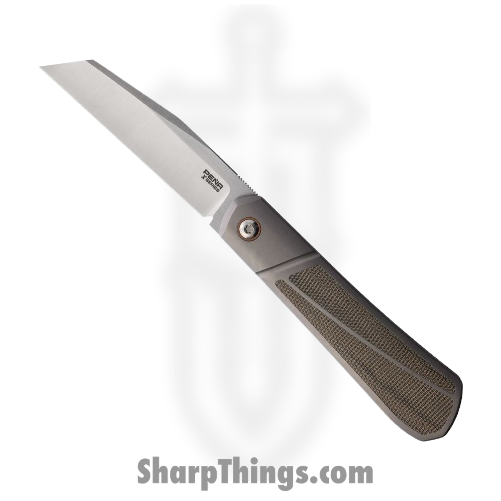 Pena Knives - PE49 - XL Raptor Framelock - Folding Knife - M390 Satin Extended Tang - Titanium with Micarta Inlay - Green
