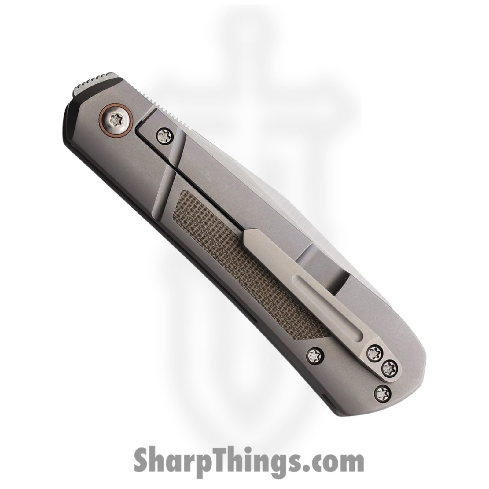 Pena Knives - PE49 - XL Raptor Framelock - Folding Knife - M390 Satin Extended Tang - Titanium with Micarta Inlay - Green - Image 2