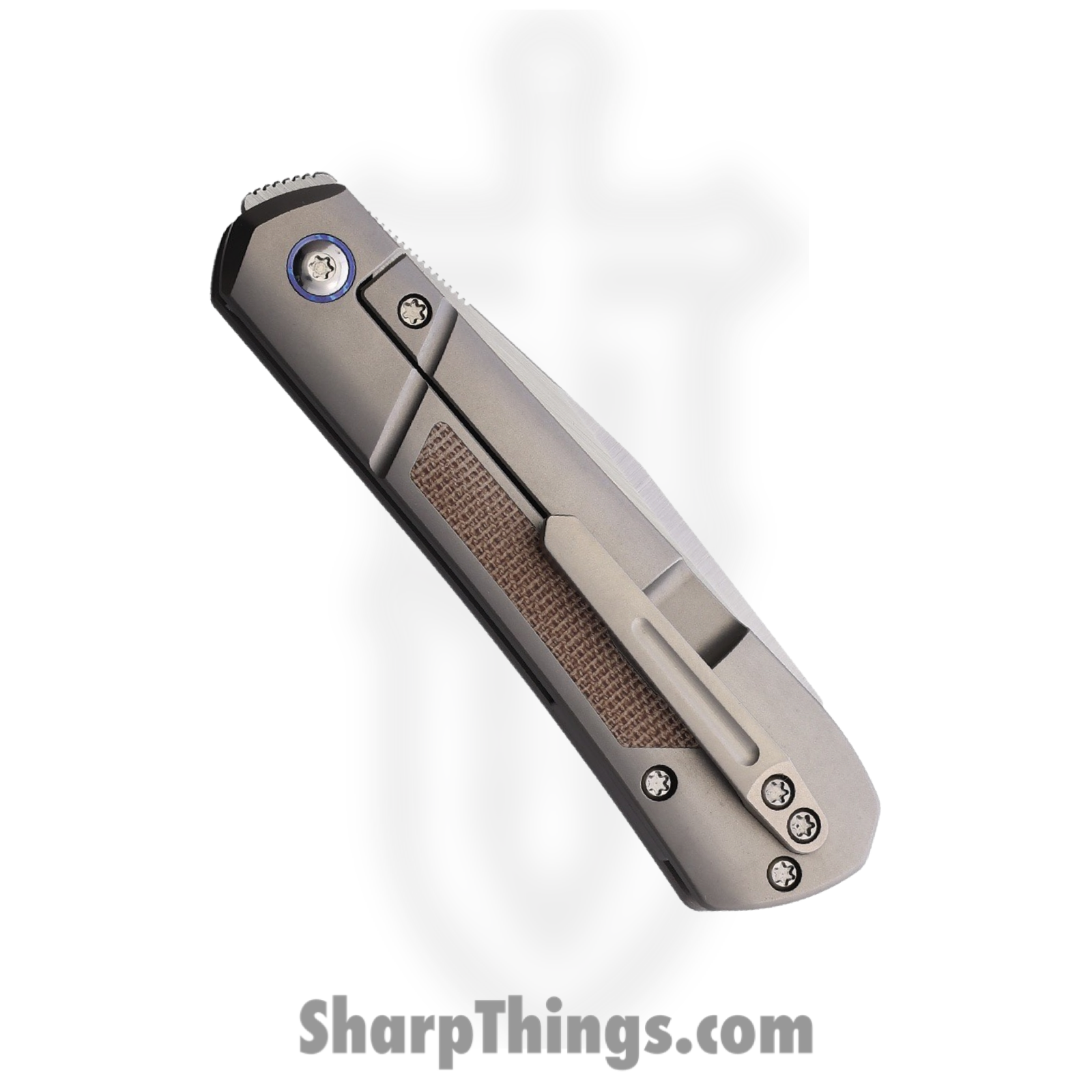 Pena Knives - PE50 - XL Raptor Framelock - Folding Knife - M390 Satin Extended Tang - Titanium with Micarta Inlay - Brown - Image 2