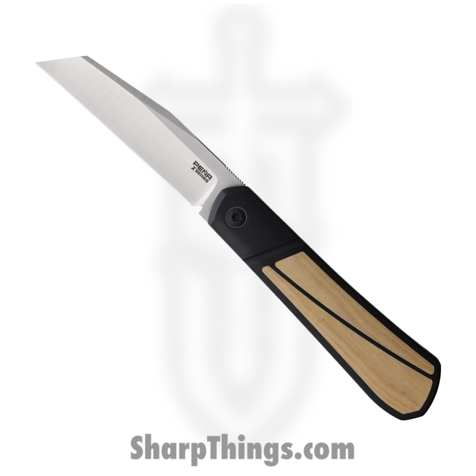 Pena Knives - PE51 - XL Raptor Framelock - Folding Knife - M390 Satin Extended Tang - Titanium with Antique Micarta Inlay - Black White