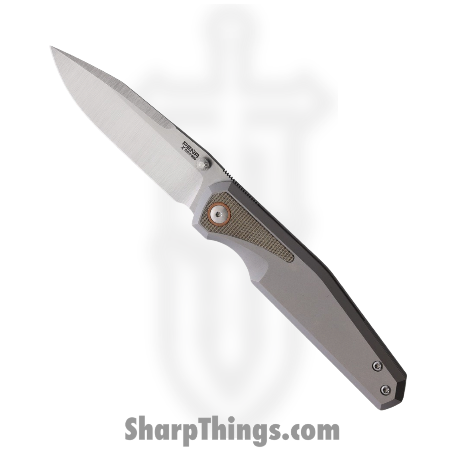 Pena Knives - PE57 - Alacran Framelock - Folding Knife - M390 Satin Extended Tang - Titanium with Micarta Inlay - Green