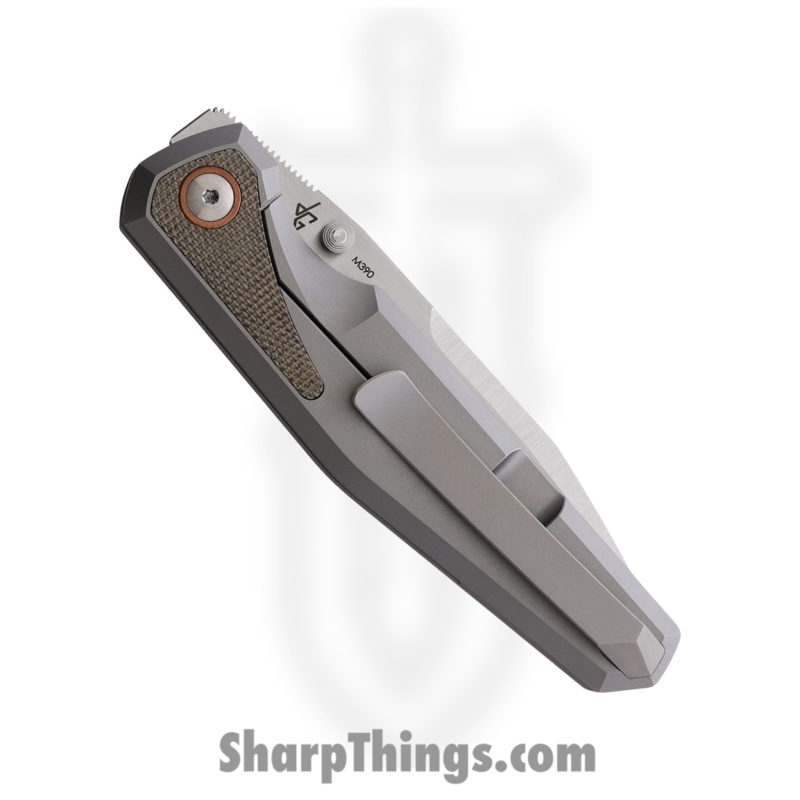 Pena Knives - PE57 - Alacran Framelock - Folding Knife - M390 Satin Extended Tang - Titanium with Micarta Inlay - Green - Image 2