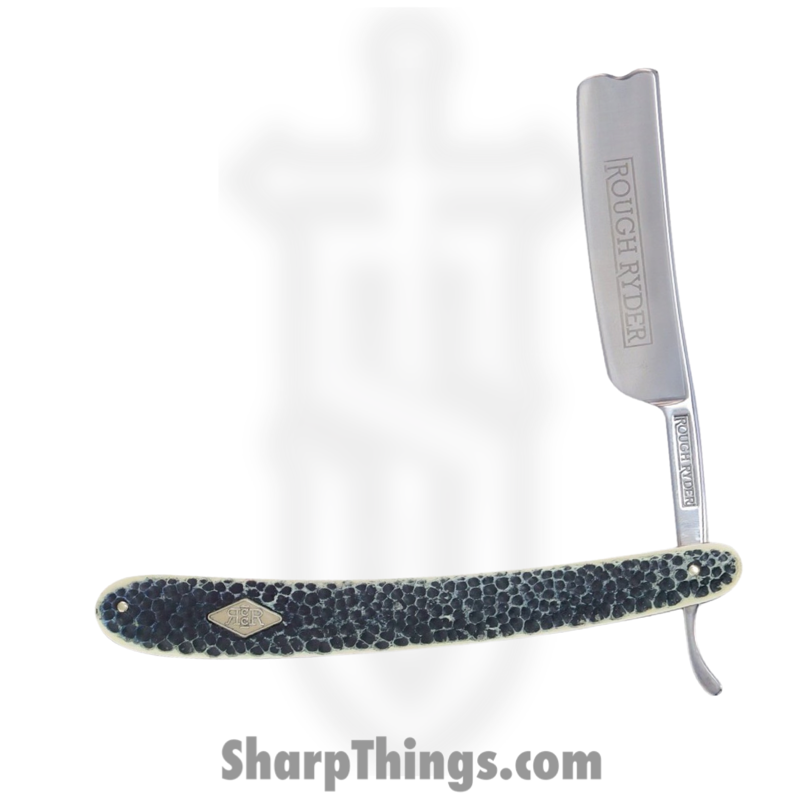 Rough Ryder - RR2327 - Buckshot Bone Straight Razor - Folding Knife - 440A Stainless Steel Satin Razor - Bone - Blue White