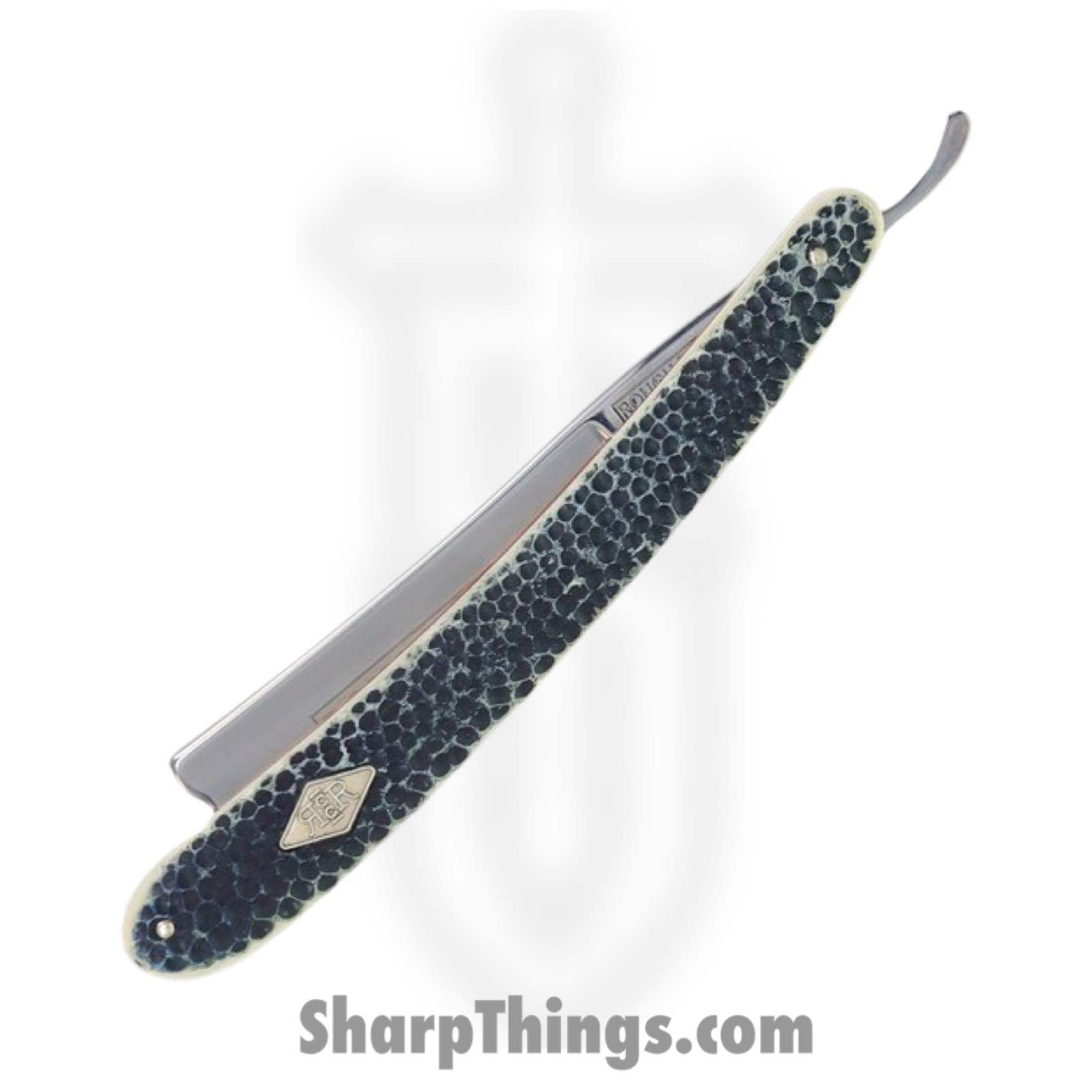 Rough Ryder - RR2327 - Buckshot Bone Straight Razor - Folding Knife - 440A Stainless Steel Satin Razor - Bone - Blue White - Image 3