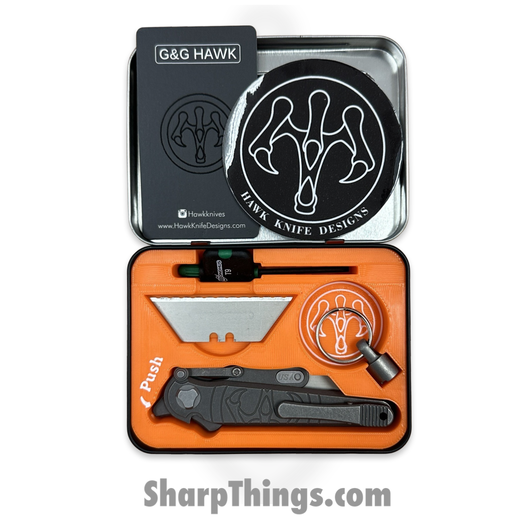 Hawk Knife Designs - HKD-SHRTCT - G&G Hawk - Shortcut - Folding Knife - Tumbled Titanium - Serrated - Image 11