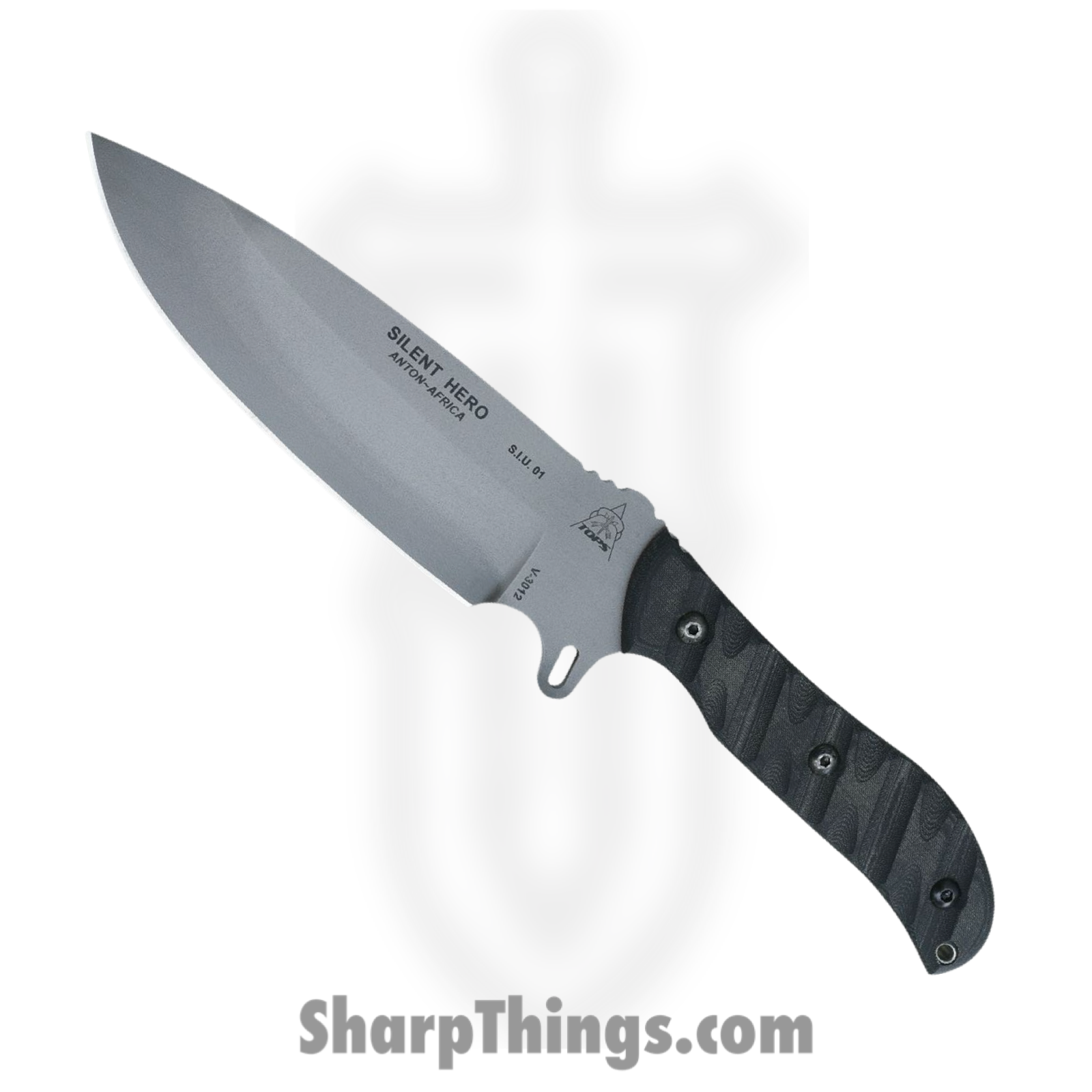 Tops - TPHERO03 - Silent Hero - Fixed Blade Knife - 1095 Carbon Coated Drop Point - Micarta - Gray