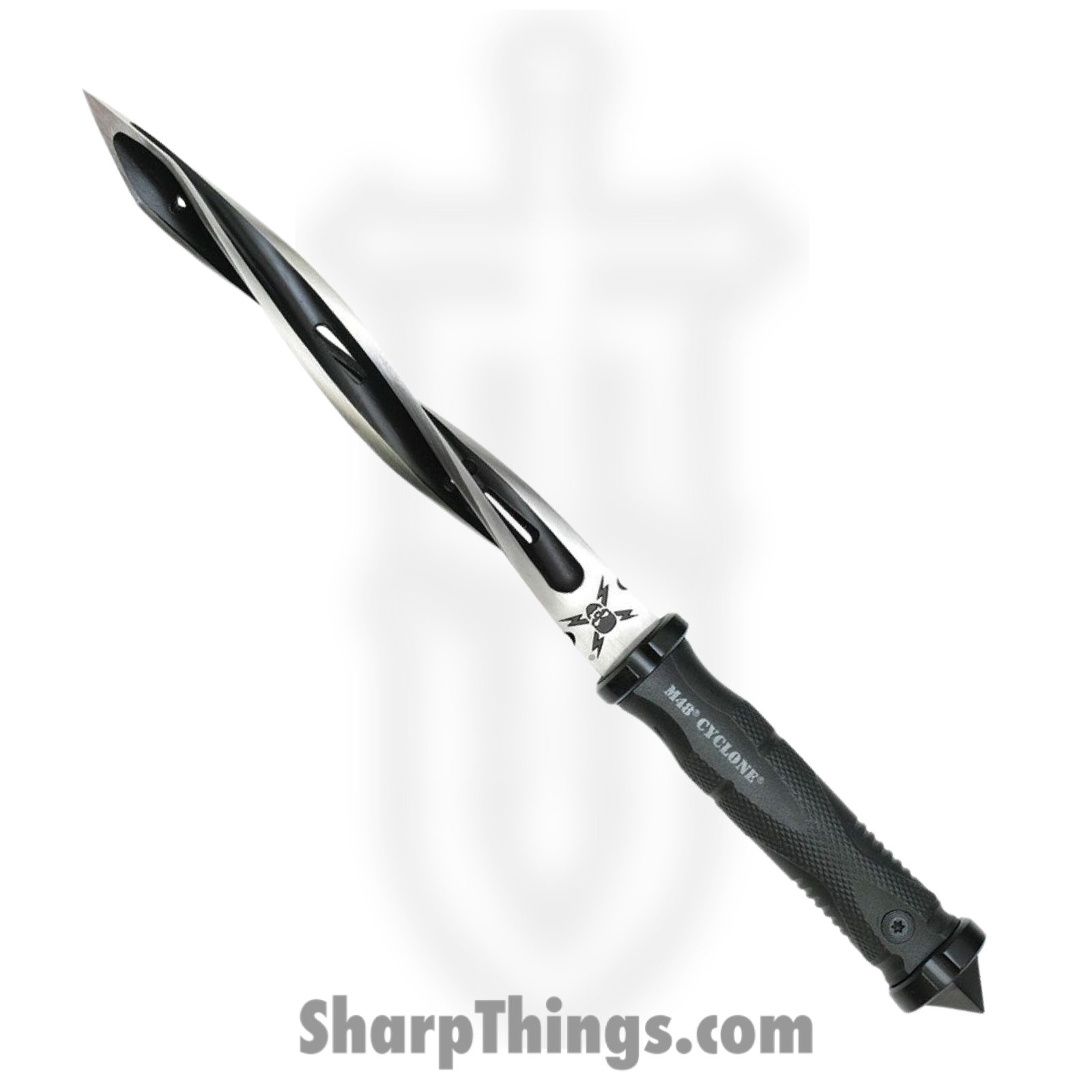 United Cutlery - UC3163 - M48 Tactical Cyclone Twisted - Fixed Blade Knife - 2Cr13 Two Tone Black Satin Tri Edged Spiraling Dagger - GFRN - Black
