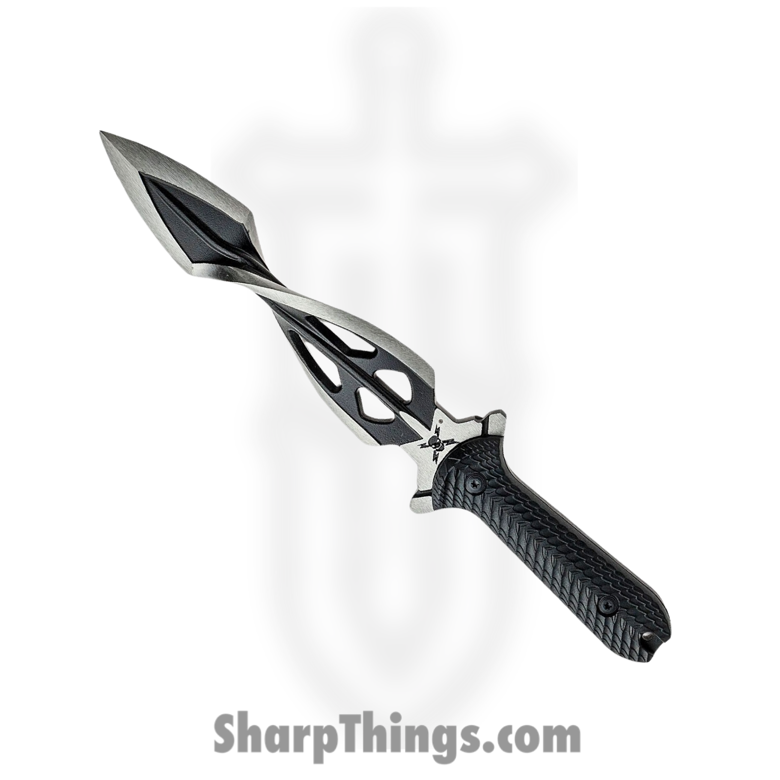United Cutlery - UC3437 - M48 Cyclone Tsunami - Fixed Blade Knife - 2Cr13 Two Tone Black Satin Dual Edged Spiraling Dagger - GFRN - Black
