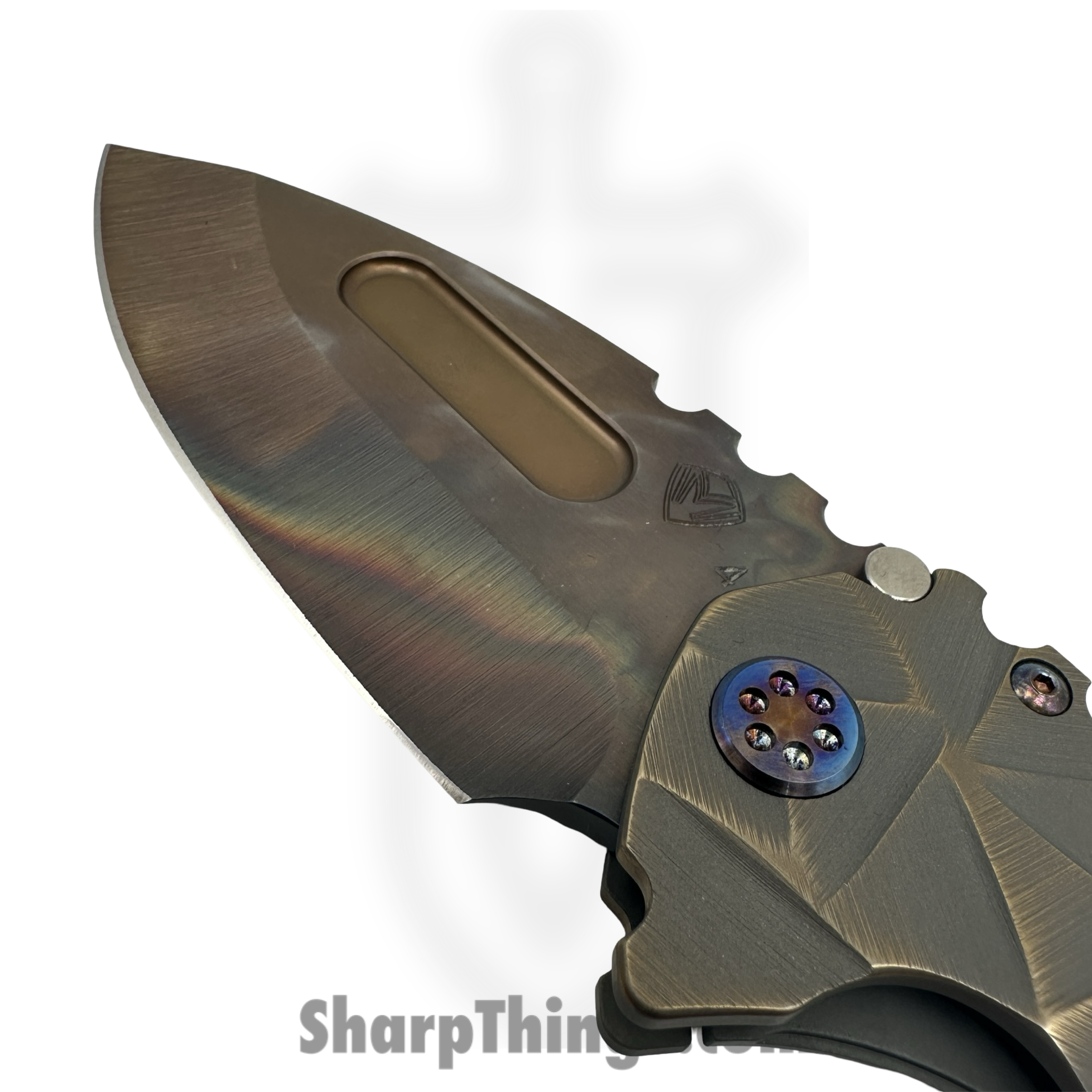 Medford Knife and Tool - MK0124VD-36A1-TFC1-BN - Prae "T" - Folding Knife - S45VN Vulcan Drop Point - Titanium "Stained Glass" - Bronze - Image 5