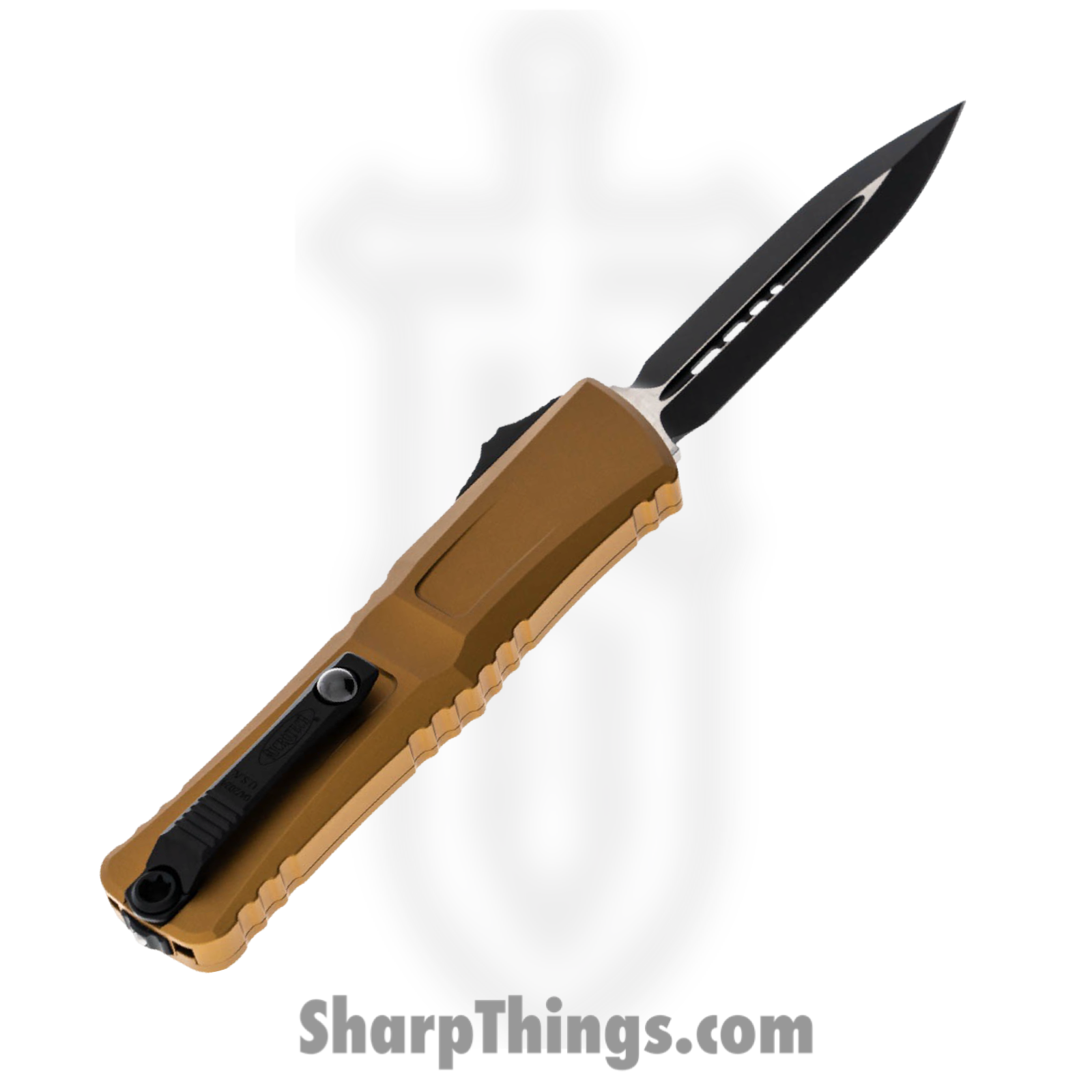 Microtech - 1142-1TA - Combat Troodon Gen III - OTF Auto - M390MK Black D/E - Deep Engraved Aircraft Aluminum - Tan - Image 2